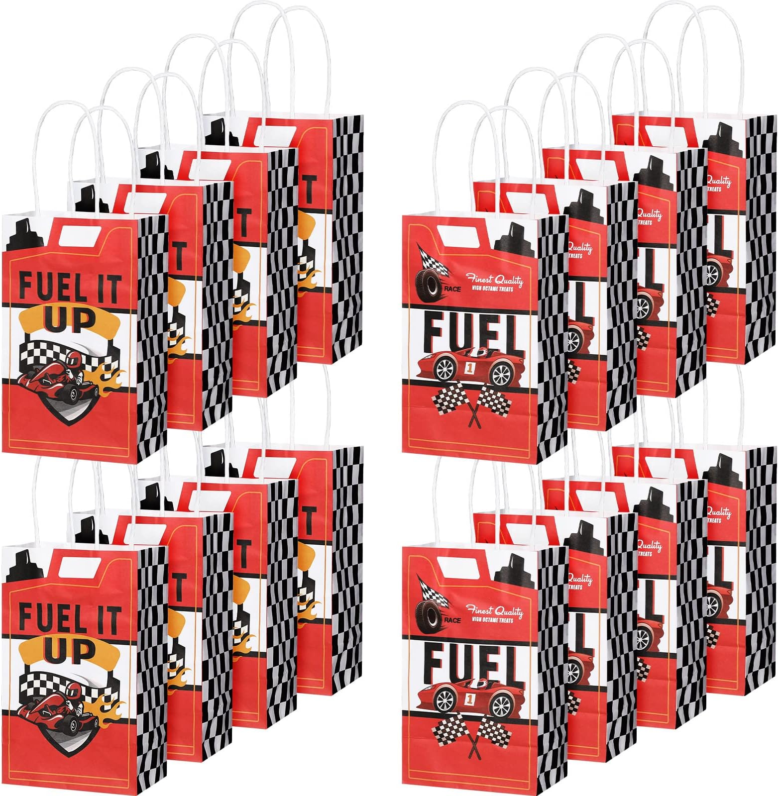 Pajean Race Car Fuel Treat Bags Racing Car Party Favor Decorations Goodie Wrap Paper Bags Boxes with Handles for Birthday Baby Shower Supplies Gifts(16 Pcs)