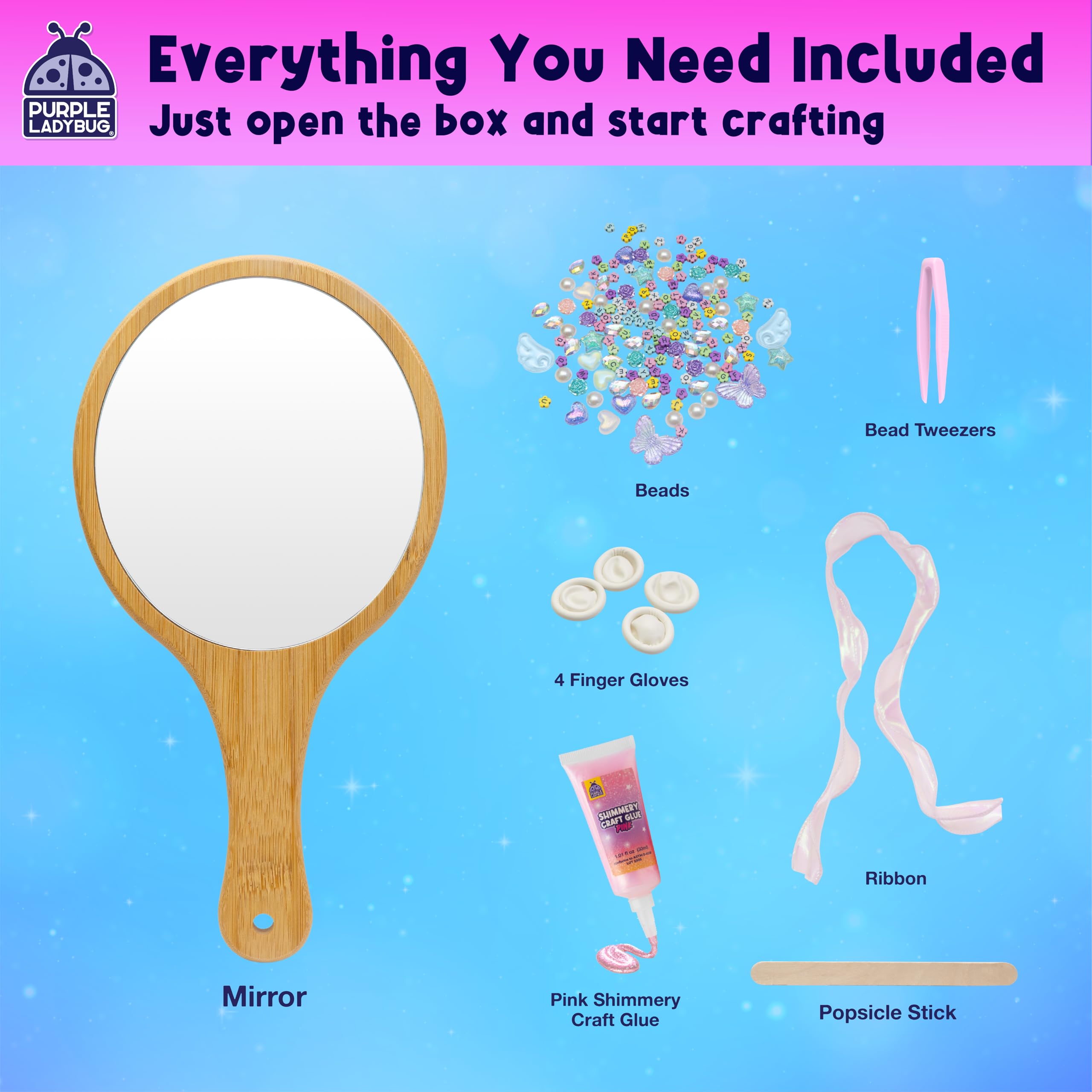 Bling Out Your Mirror Craft Kit for Girls - Decorate Your Own Craft Set with Wooden Handheld Mirror, Gems, & Beads, Girl Christmas & Birthday Gift for 5-12 Years Old, Fun Crafts for Girls Ages 4-12
