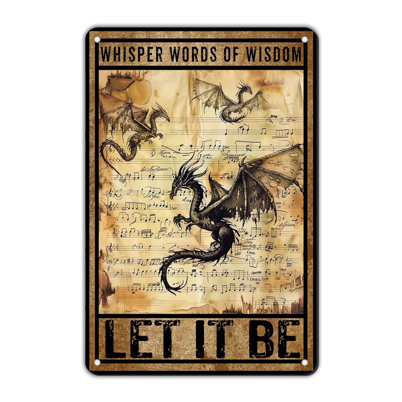 Anceky Vintage Metal Sign Dragon Let It Be Whisper Words of Wisdom Tin Sign Wall Decor for Home Bar Cafe Bathroom Yard Kitchen 12×16 Inch
