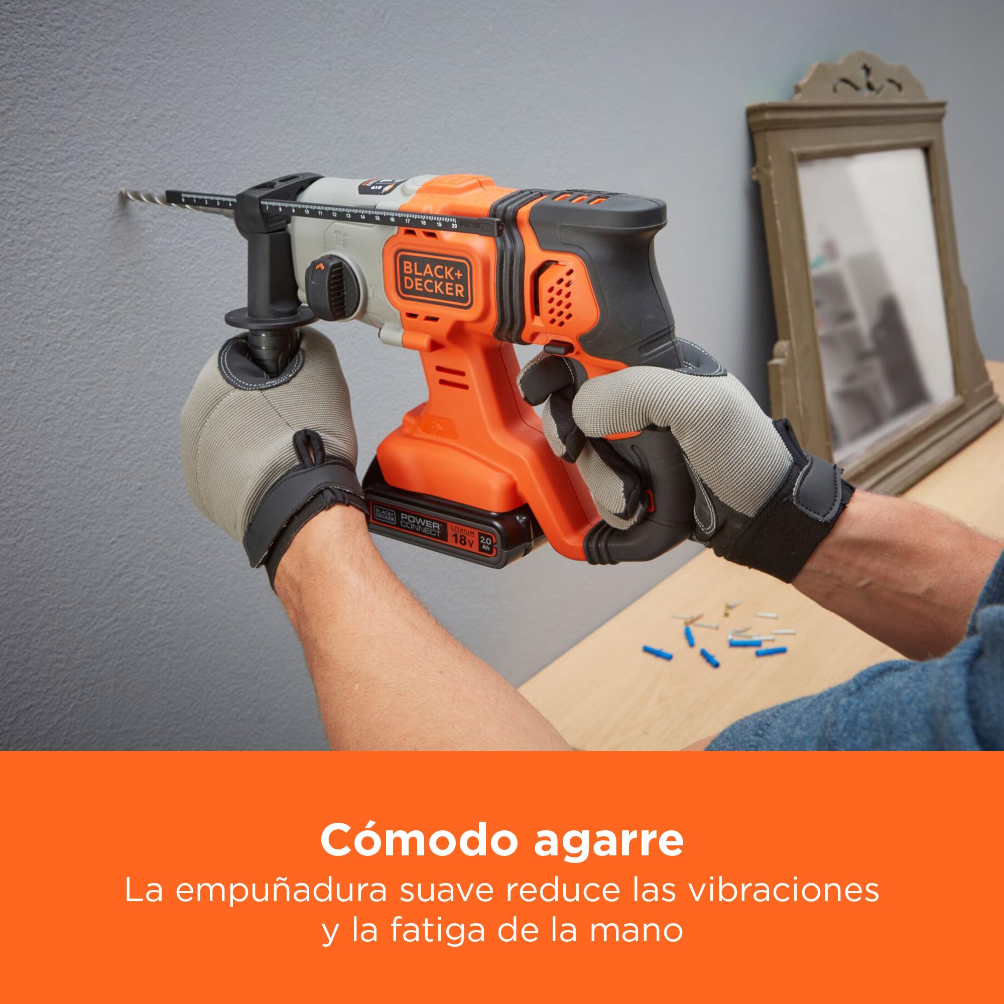 BLACK+DECKER Taladro percutor SDS-Plus a batería de 18V, energía de impacto de 1,2J, 3 modos, incluye broca para hormigón de 6mm y caja del kit, BCD900B-XJ