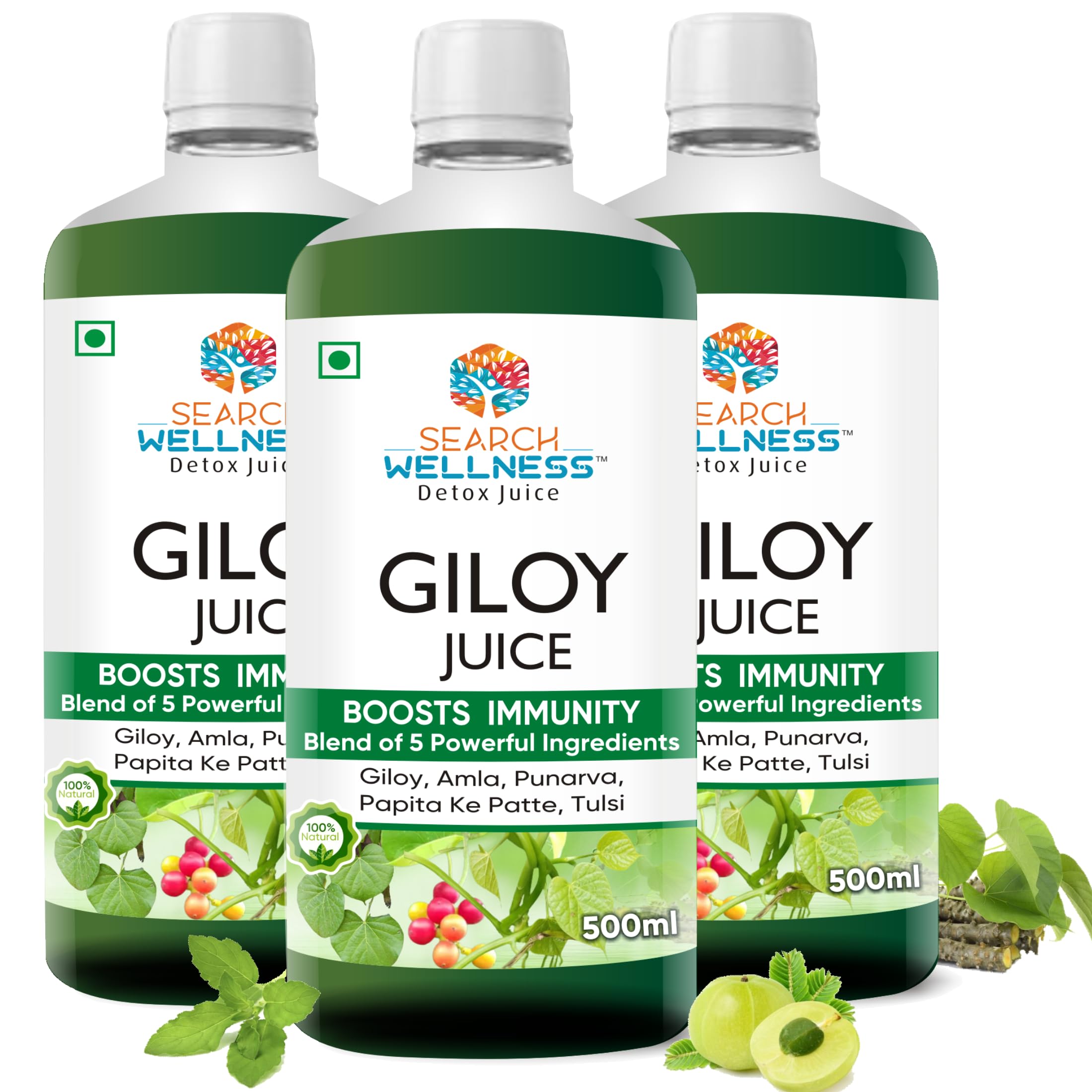 Search Wellness Giloy/Guduchi Ayurvedic Juice 500 ml (Pack of 3) | Natural & Healthy for Blood Purification,Strength & Immunity Booster | Body Detox for Women & Men | Blend of Giloy, Amla & more