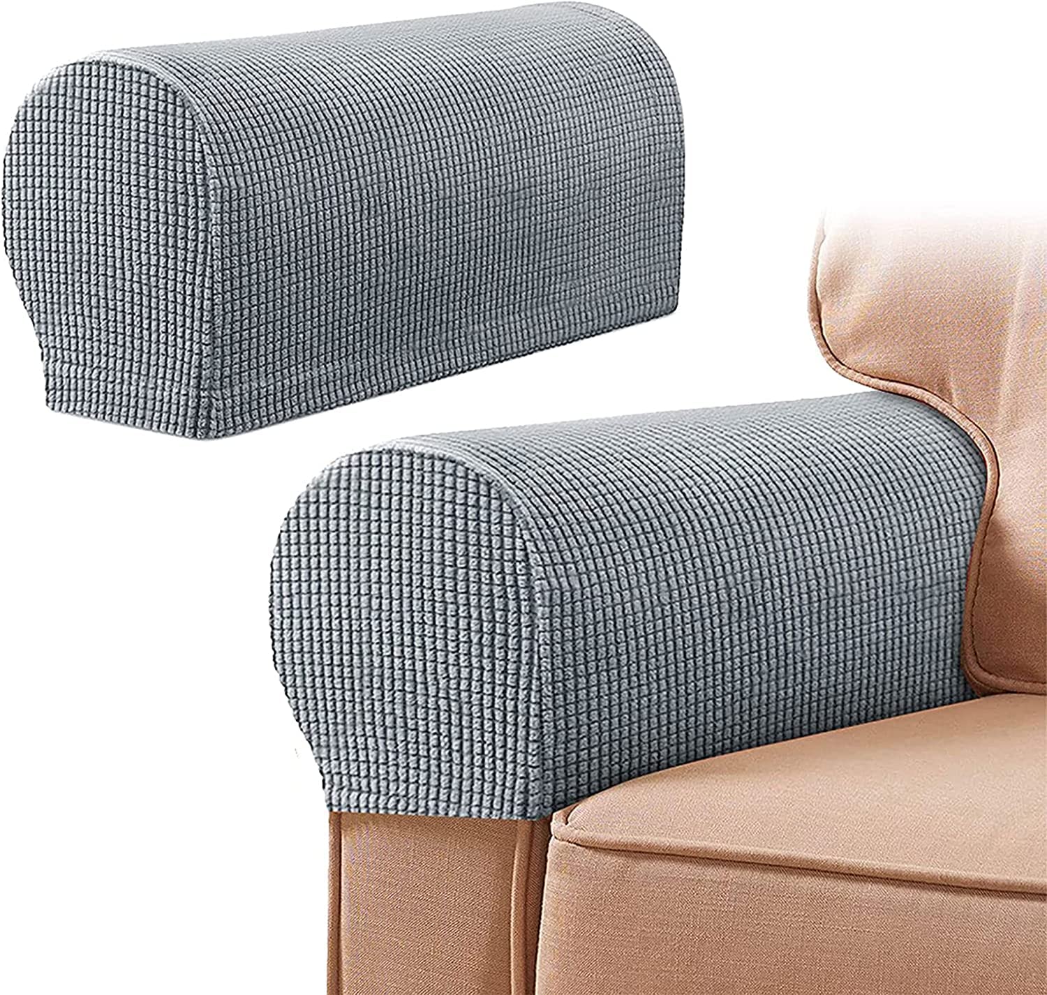 Armlehne Stuhlhussen Armlehnenbezüge Weiches Spandex Polyester Armkappen Rutschfester Möbelschutz Stretch Armlehne Bezug für Stuhl Sofa Couch, 2er Set, Braun (Farbe: Hellgrau, Größe: 4 Stück)