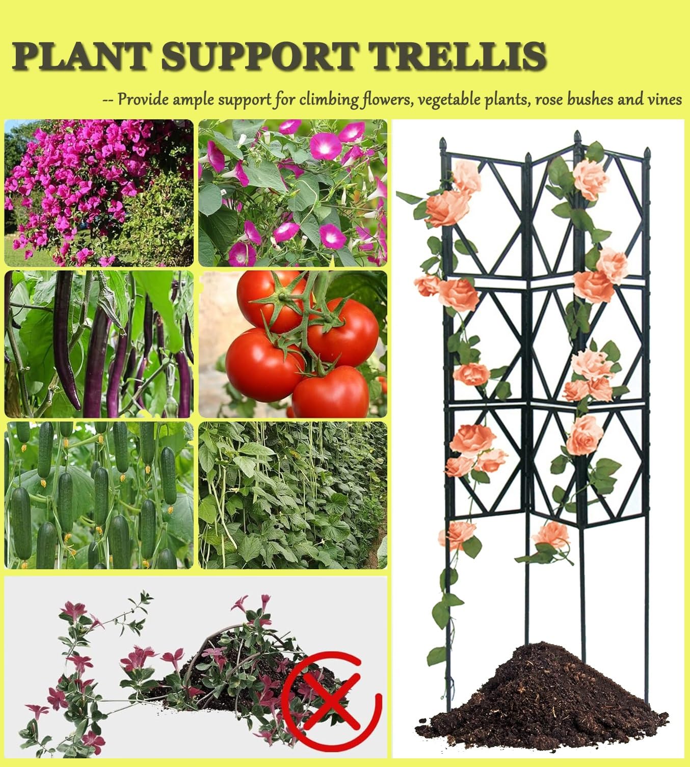 LTSRLL Obélisque en Treillis De Jardin en Métal 90 Cm H X 60 Cm L ~ 220 Cm H X 60 Cm L Support De Fleurs Décoratif Installation Facile Tuteur Végétal pour Légumes, Roses Et Vignes(White,120cm/47.2in)