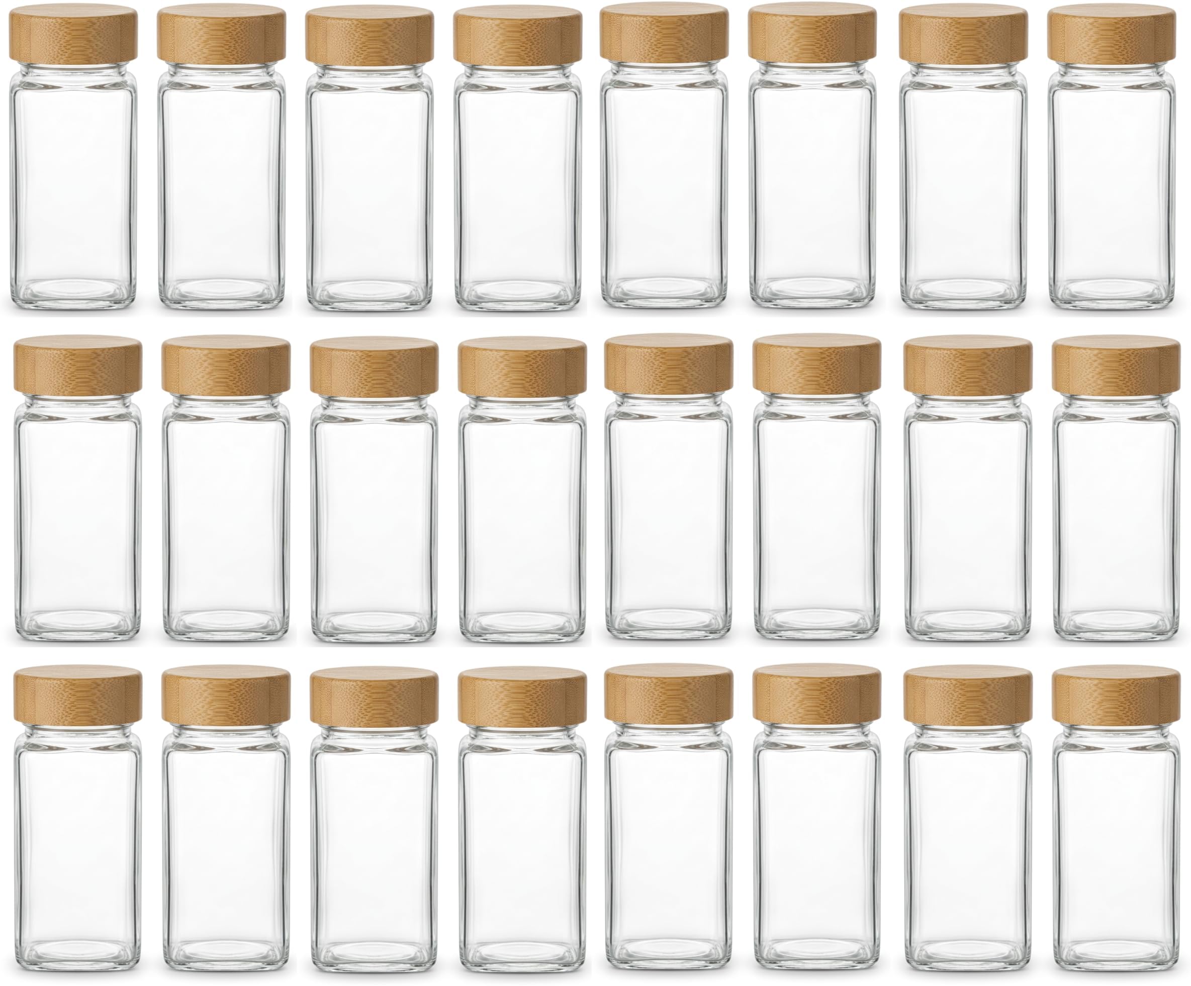 Glass Spice Jar for Kitchen Storage with Airtight small container set, Clear Square Seasoning Container for Salt, Pepper, Masala & Herbs glass containers for kitchen (pack-24)