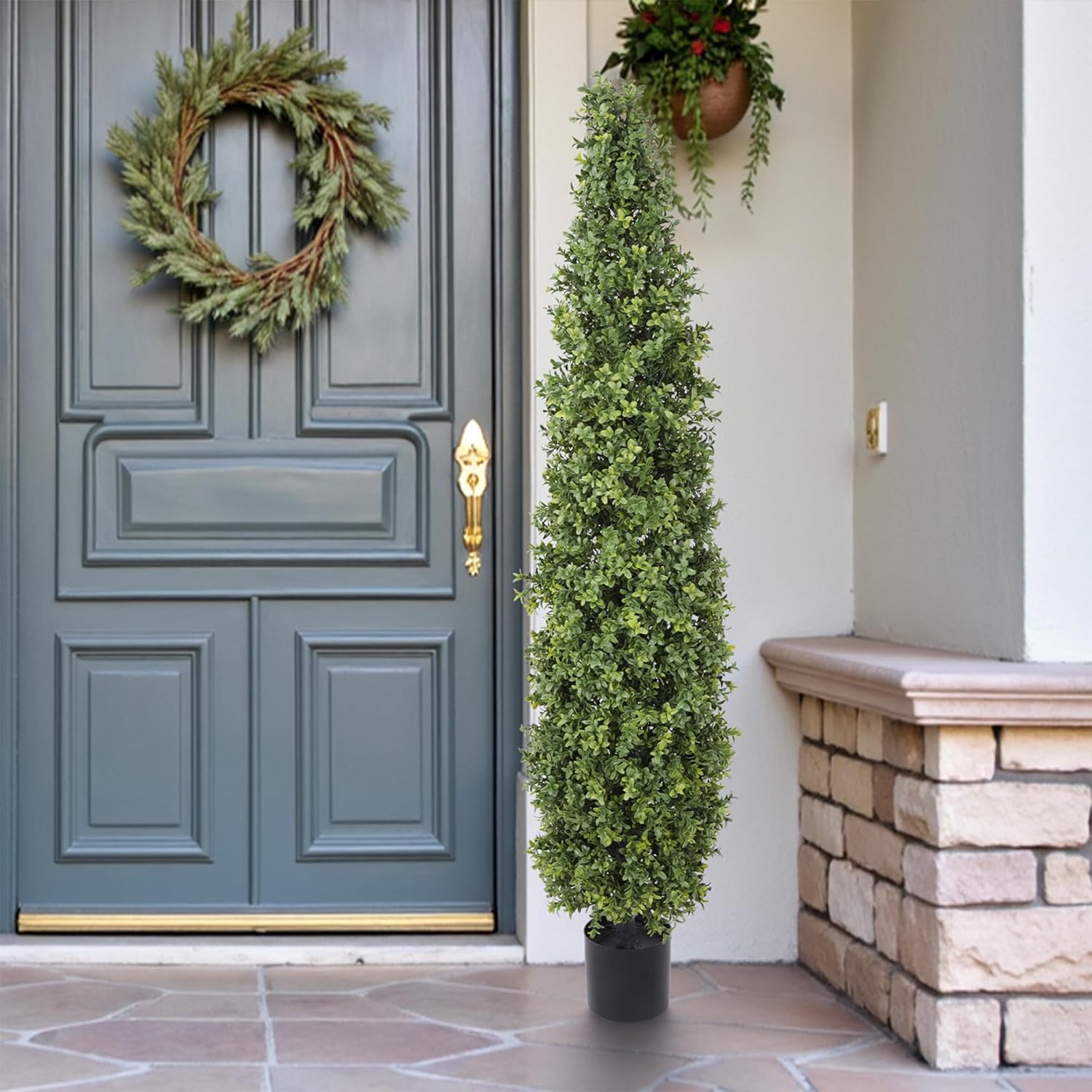 Artificial Boxwood Topiary Tree 5FT Fake Topiary Tree Faux Potted Topiary Plant for Porch Home Garden Decor 2Pack