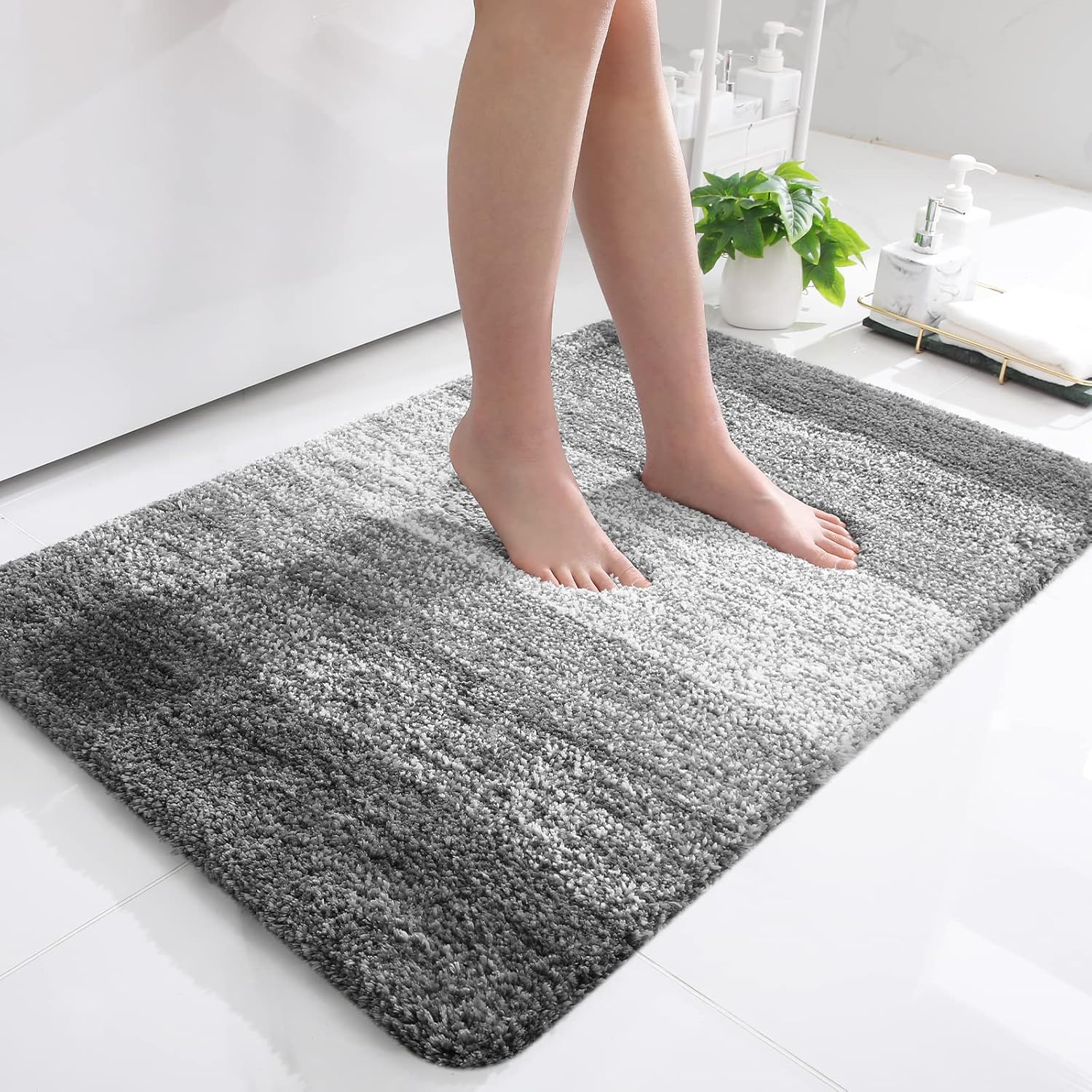 OLANLY Luxury Bathroom Rug Mat, Extra Soft and Absorbent Microfiber Bath Rugs, Non-Slip Plush Shaggy Bath Carpet, Machine Wash Dry, Bath Mats for Bathroom Floor, Tub and Shower, 36x24, Grey : Home & Kitchen