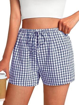 GKBK Women Boxer Shorts Gingham Pajama 2026 Casual Summer Lounge Sleep Plaid Pj Shorts Y2K Beach Bottoms