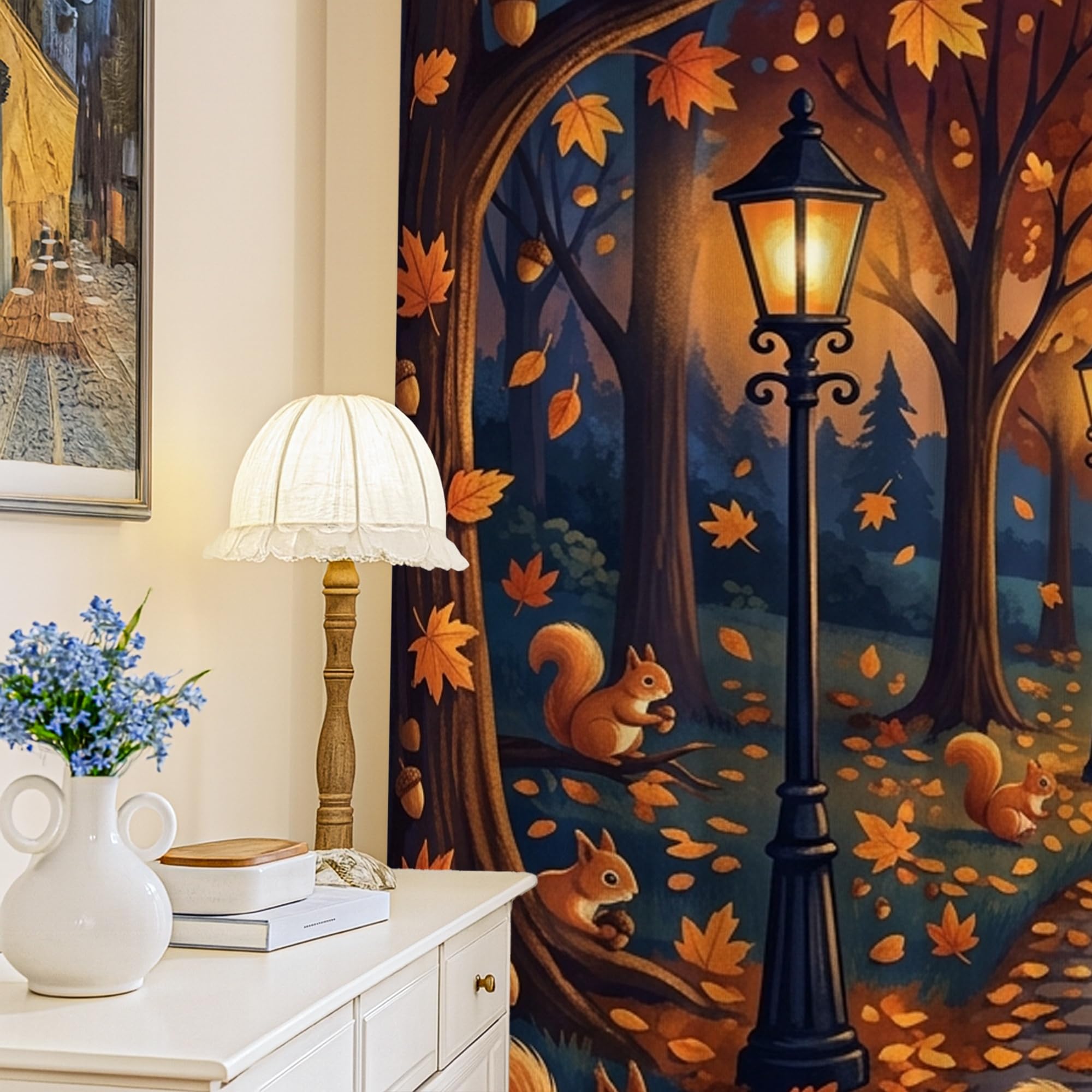 Rideaux occultants écureuil orange lavables pour décoration de chambre