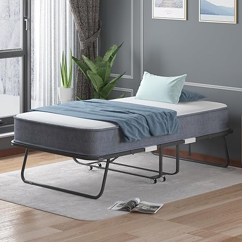 Miniatura 2 de Mjkone Cama plegable con colchón y cabecera de 4 pulgadas  Cama portátil de tamaño individual con funda incluida  Cama plegable de 75 x 38 pulgadas