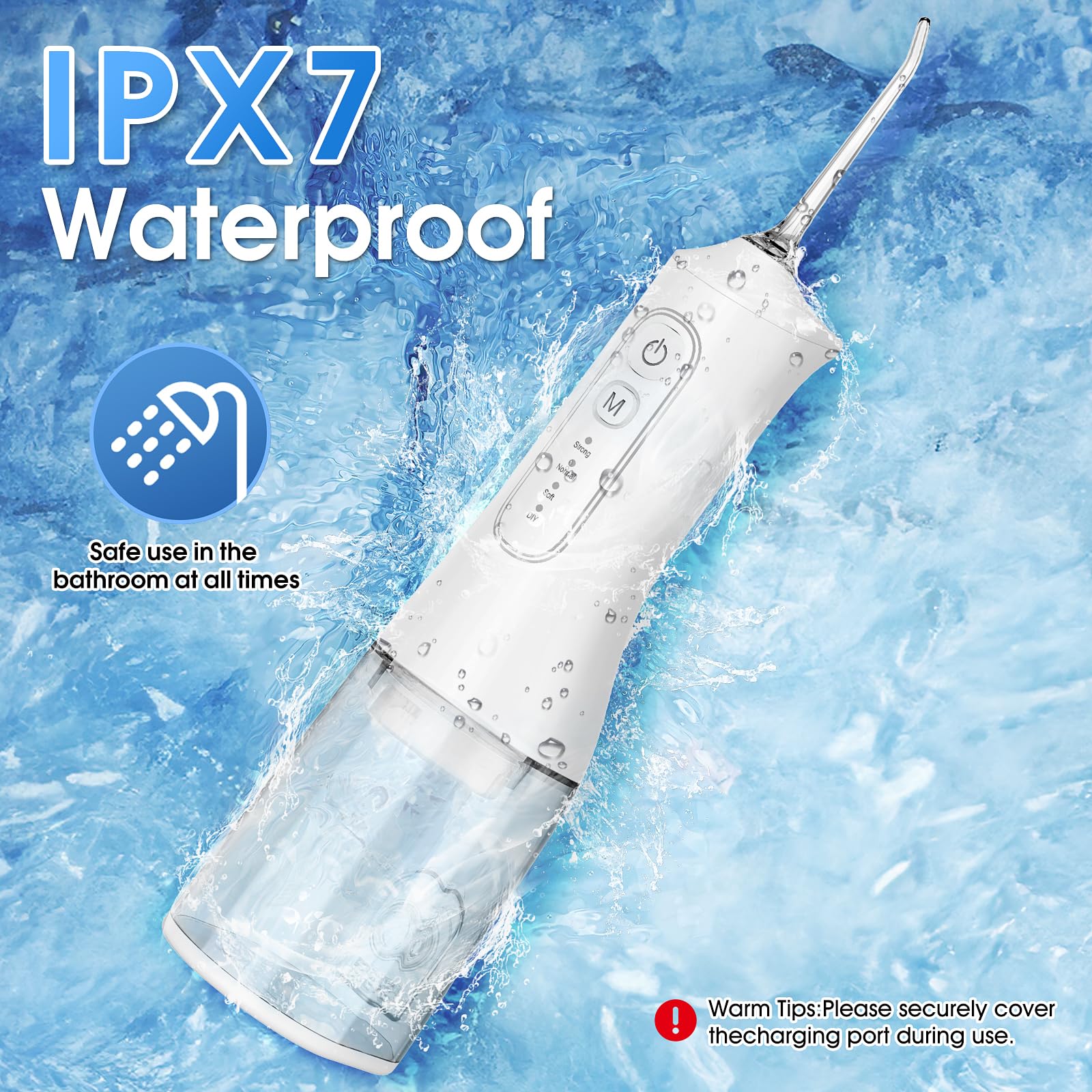 Wasserseide, wiederaufladbar, 300 ml, IPX7, wasserdicht, kabellos, tragbar, Munddusche mit 4 Modi und 6 austauschbaren Strahlspitzen, professioneller Zahnseidereiniger für den täglichen Gebrauch zu