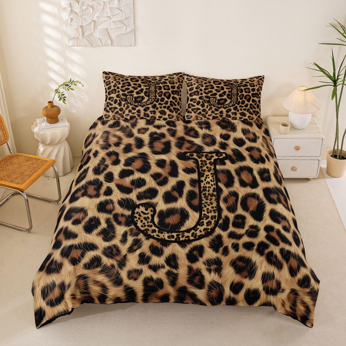 Housse de couette 200x200cm léopard douce pour un lit double chaleureux