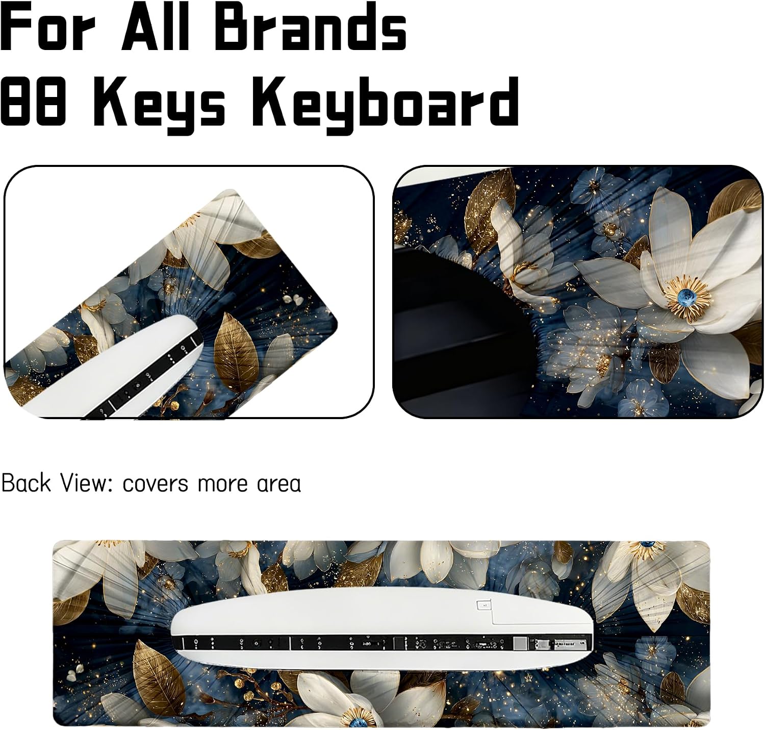 88 Keys Piano Keyboard Cover-Digital Key Board Stand Dust Covers with Durable Elastic Cord (Flower)