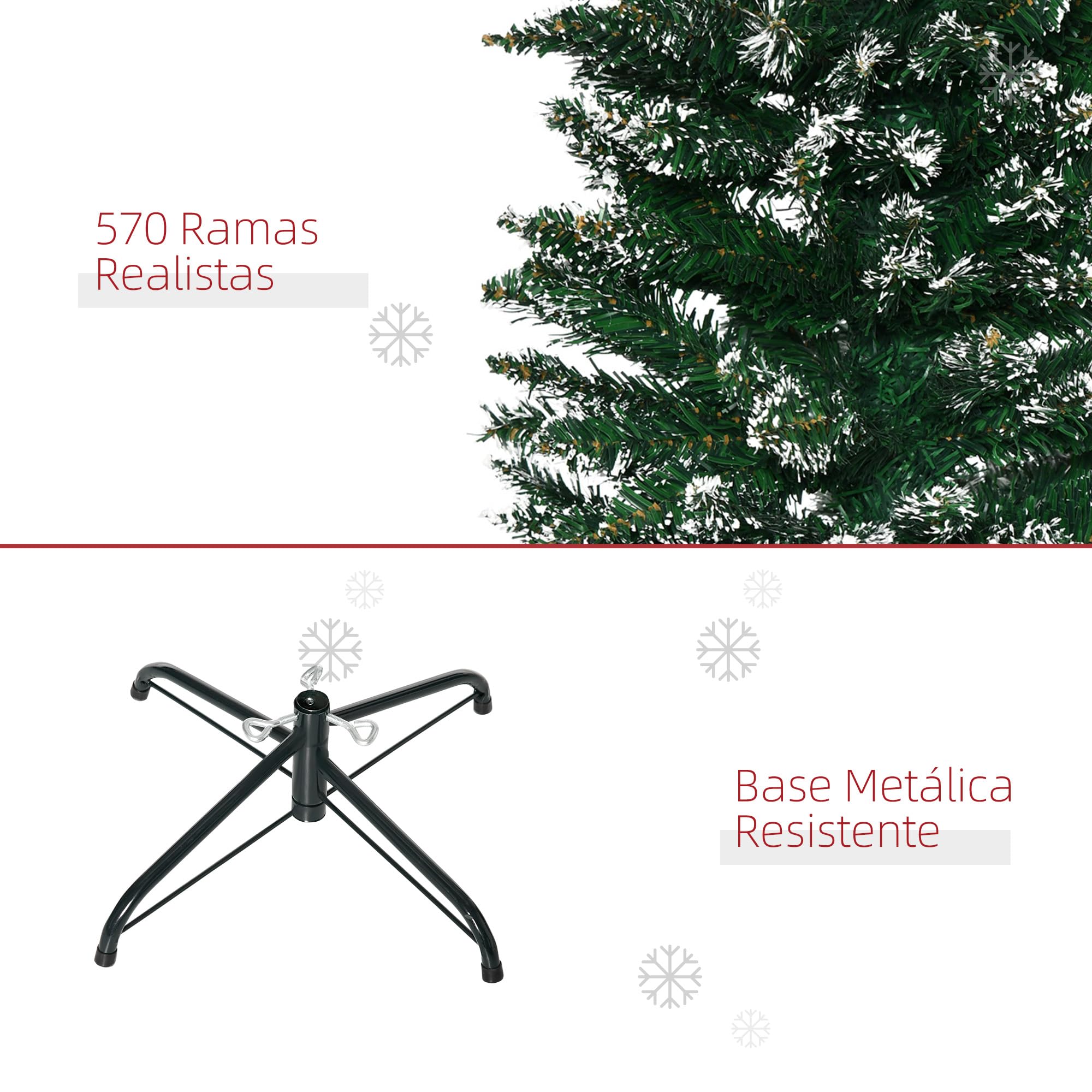 HOMCOM Árbol de Navidad Grande 190 cm Árbol de Navidad Artificial Verde | 570 Ramas, Soporte de Metal, para Salón Interior