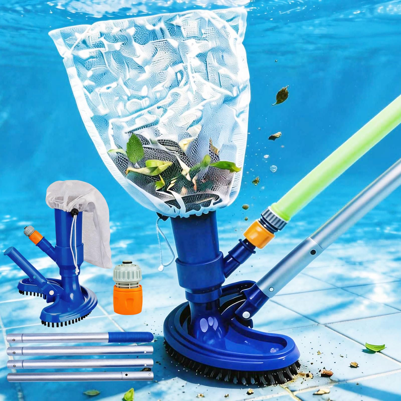 Cromaxa Handheld Pool Vacuum with 59" Pole - Garden Hose Powered, No Battery or Electricity, Underwater Cleaner for Above Ground Pool, Spa, Hot Tub & Pond Cleaning Kit