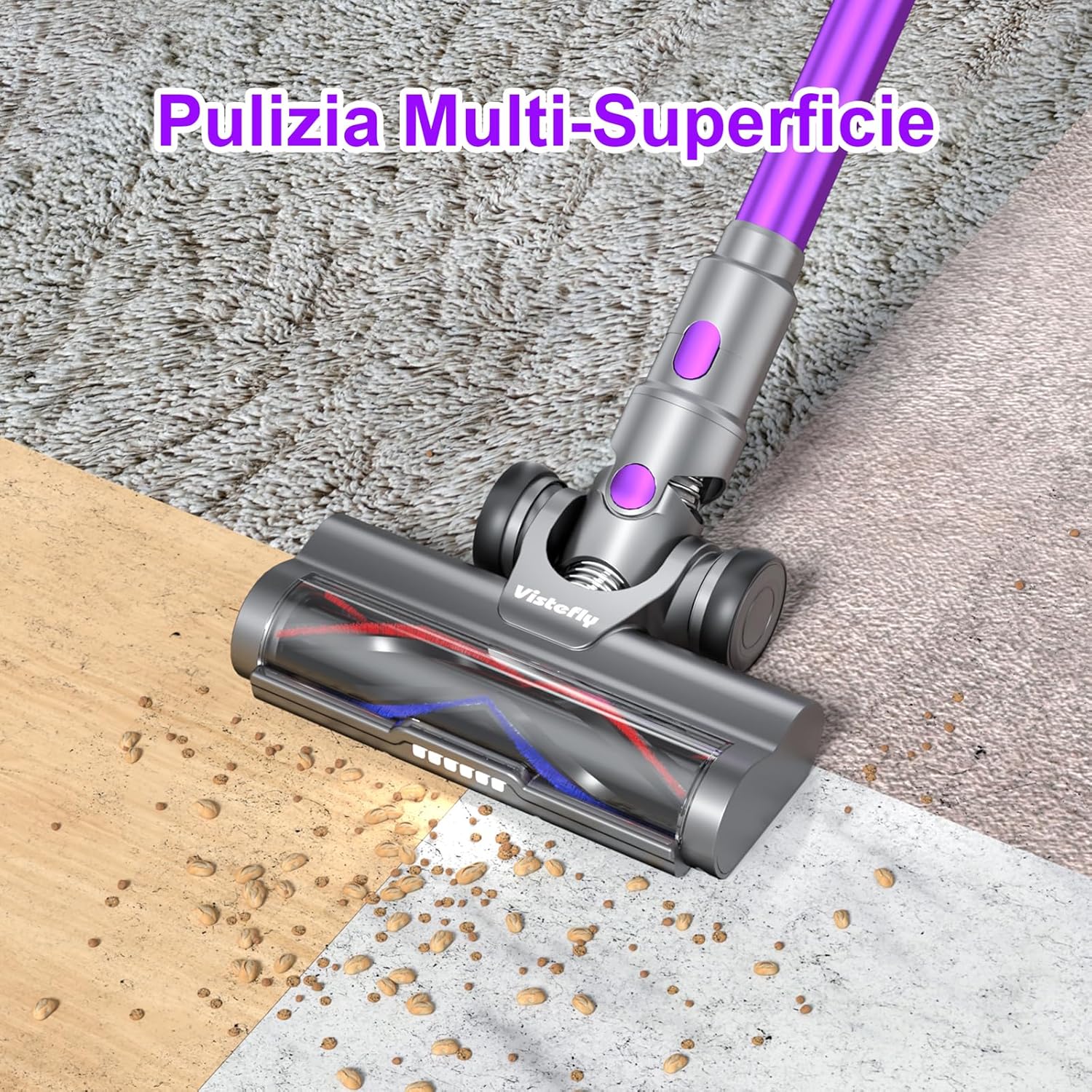 Vistefly V15 MAX Aspirapolvere senza Fili, 33Kpa 500W Scopa Elettrica Potente 4 in 1, Sensore di Polvere Intelligente Autonomia 60 Min Aspirapolvere per Peli Capelli Pavimento Tappeti [Classe di efficienza energetica A+++]