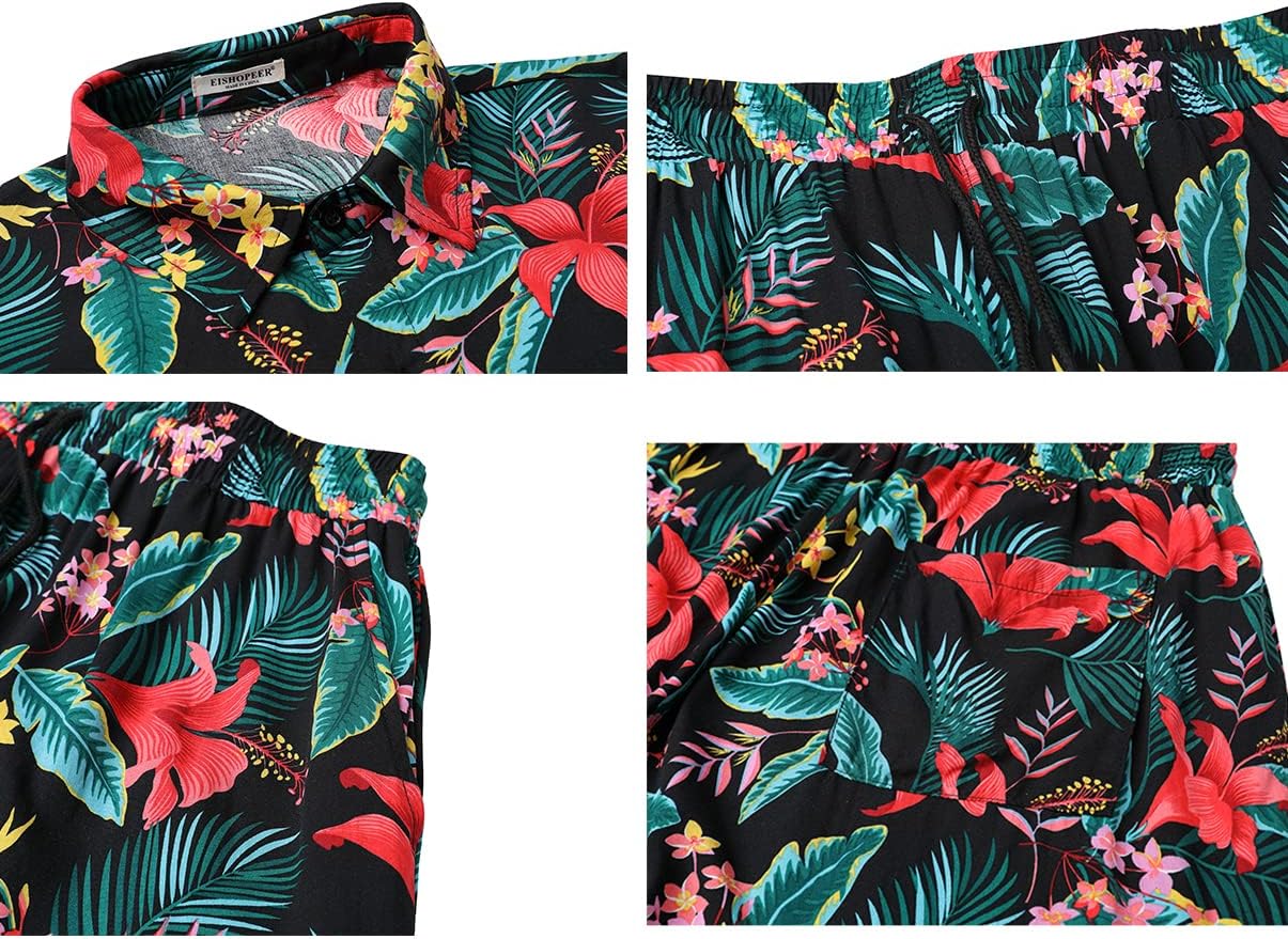 EISHOPEER Men's Flower Hawaiian Sets Casual Short Sleeve Shirt and Shorts Suits Outfits with Bucket Hats image 4