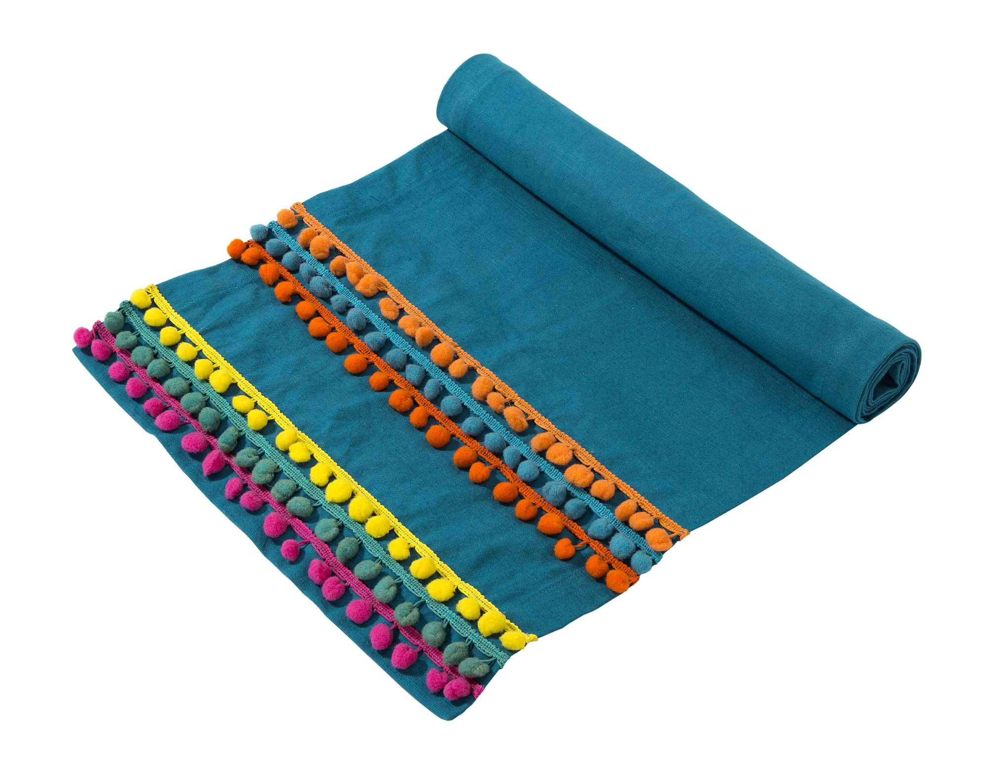 Talking Tables Boho Fabric Pom Table Runner, Multi-Colour