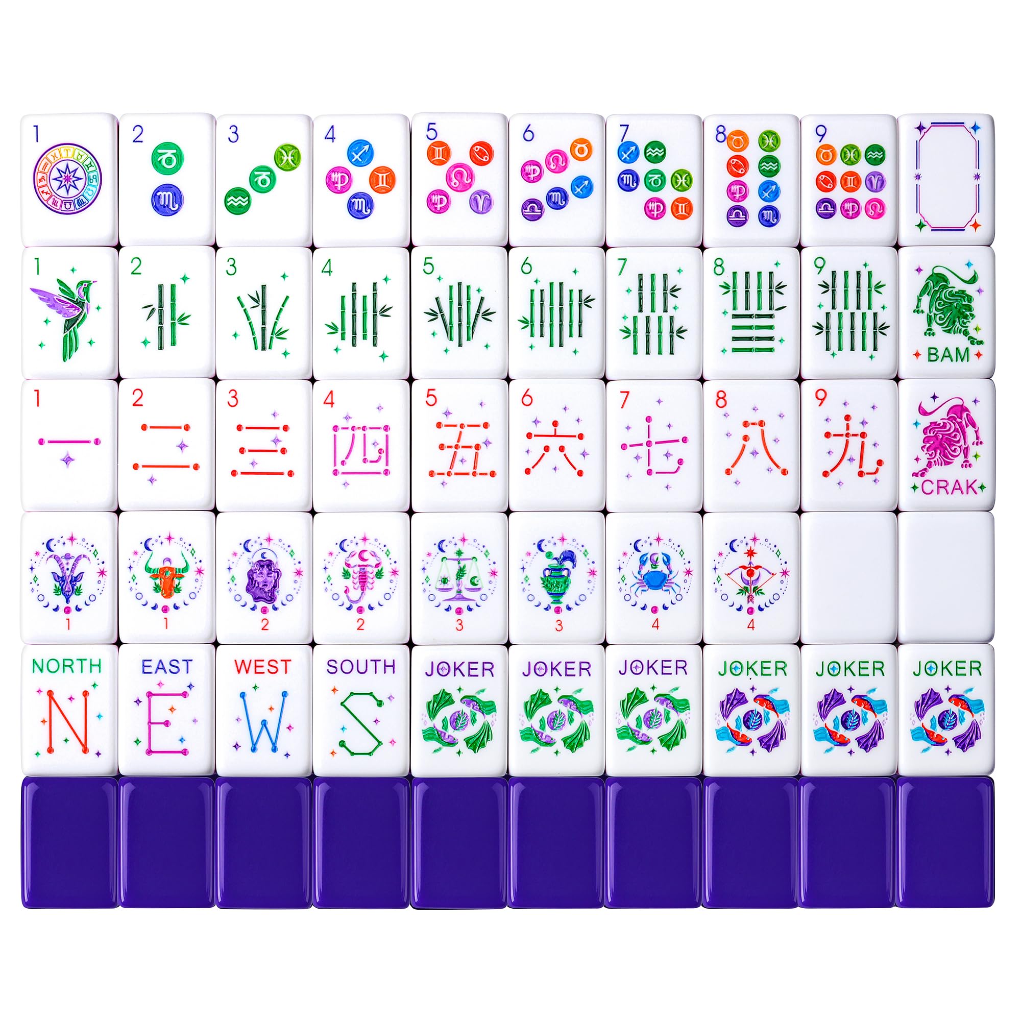 Photo 1 of Topmahjing American Mahjong Tile Set – 160 Acrylic Tiles with 4 All-in-One Mahjong Tile Racks & Pushers, 12 Zodiac Designs, 4-Layer Colors, 100 Chips, 3 Golden Dice, Vintage Leather Portable Case