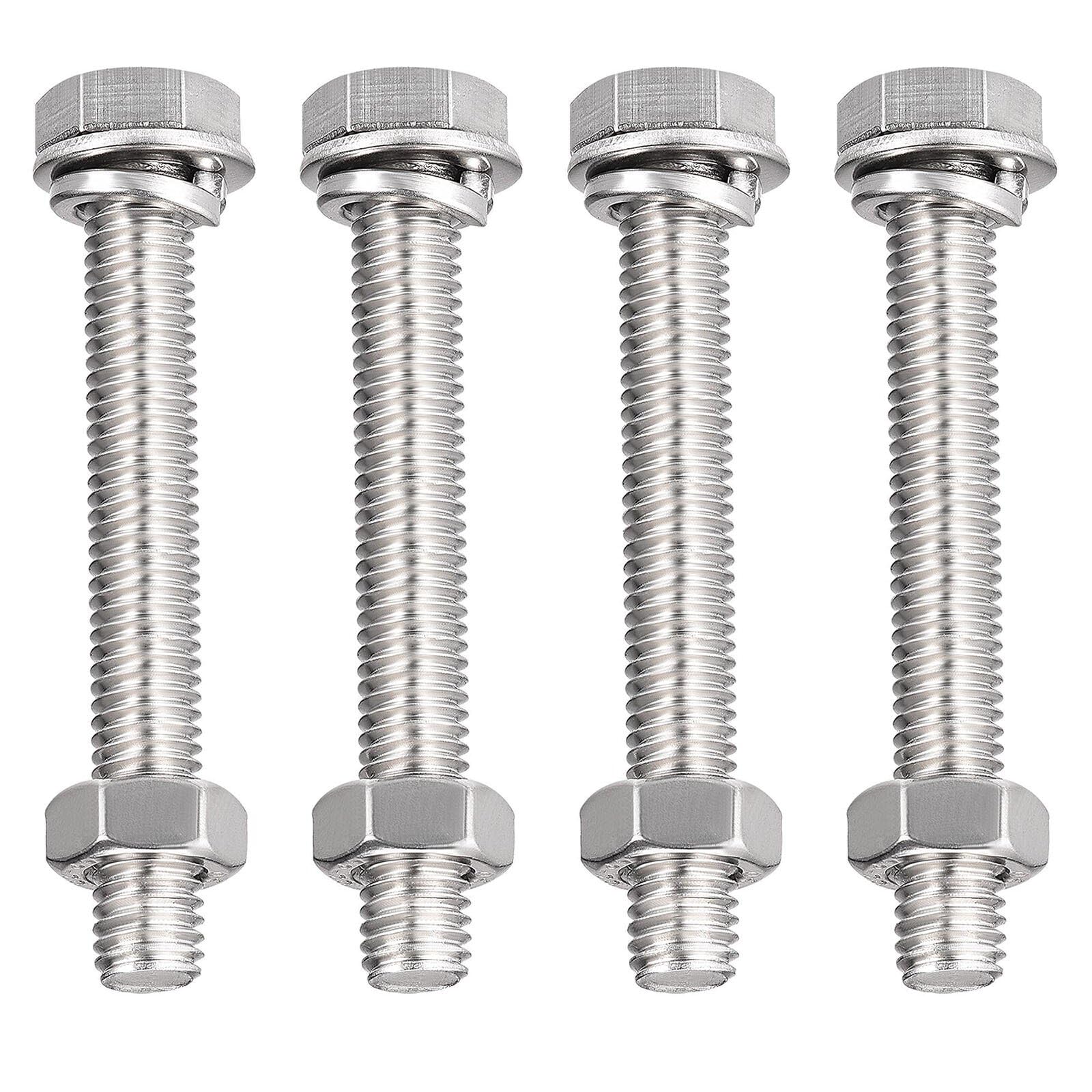 TA-VIGOR 4Pcs M8 x 55mm Hex Head Screws Bolts, Nuts, Flat & Lock Washers Kits, Fully Thread Hexagon Bolts