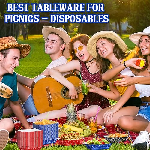 Miniatura 6 de Gejoy 120 platos de fiesta del oeste de 1 libra, platos de vaquero a granel para suministros de baby shower, bandana, bandejas de papel para