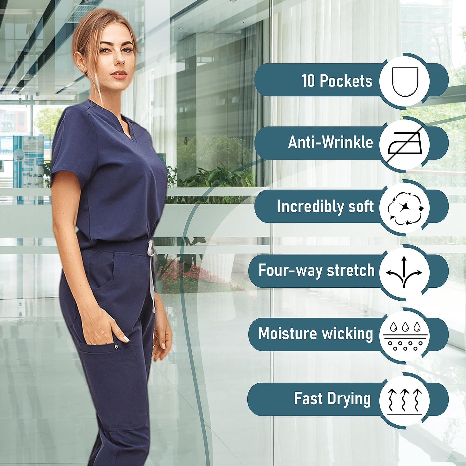 First Lifesaver Scrub Pants for Women - Skinny Slim Fit, Super Soft Stretch, 10 Pockets, Anti-Wrinkle Medical Scrub Pants