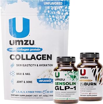 UMZU Fitness & Metabolic Support Bundle | Multi Collagen Protein + Sensolin GLP-1 Support + ZuBurn Energy & Metabolism Formula | Supports Digestion, Joints, Energy & Metabolic Balance