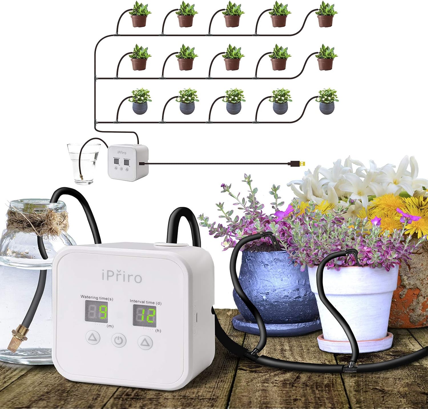 iPřiro Houseplants Automatic Watering System,Automated Watering Device with 30-Day Programmable Timer and 5V USB Charging Cable, for 15 Potted Plants Indoor : Patio, Lawn & Garden
