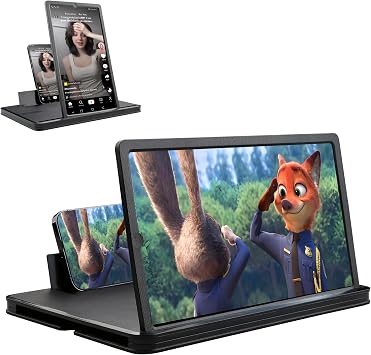 14" Screen Magnifier for Cell Phone, 3D Foldable Phone Stand Screen Enlarger, Mobile Phone Screen Amplifier, Eye-Caring for Browsing Video and Watching Movies, Reading Books Black, 14 Inch