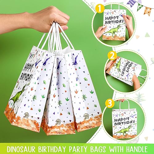 Miniatura 3 de Containlol 16 bolsas de fiesta de cumpleaños de dinosaurio, bolsas de regalo de feliz cumpleaños, temática de dinosaurio, acuarela, dinosaurio,