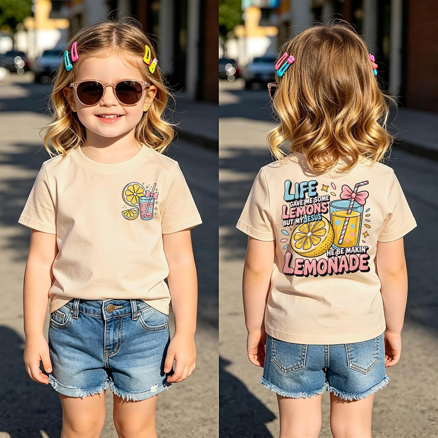 Ritatte Jesus Shirts for Girls Christian Lemon Graphic Tees Kids Jesus Faith T-Shirts Inspirational Religious Summer Top