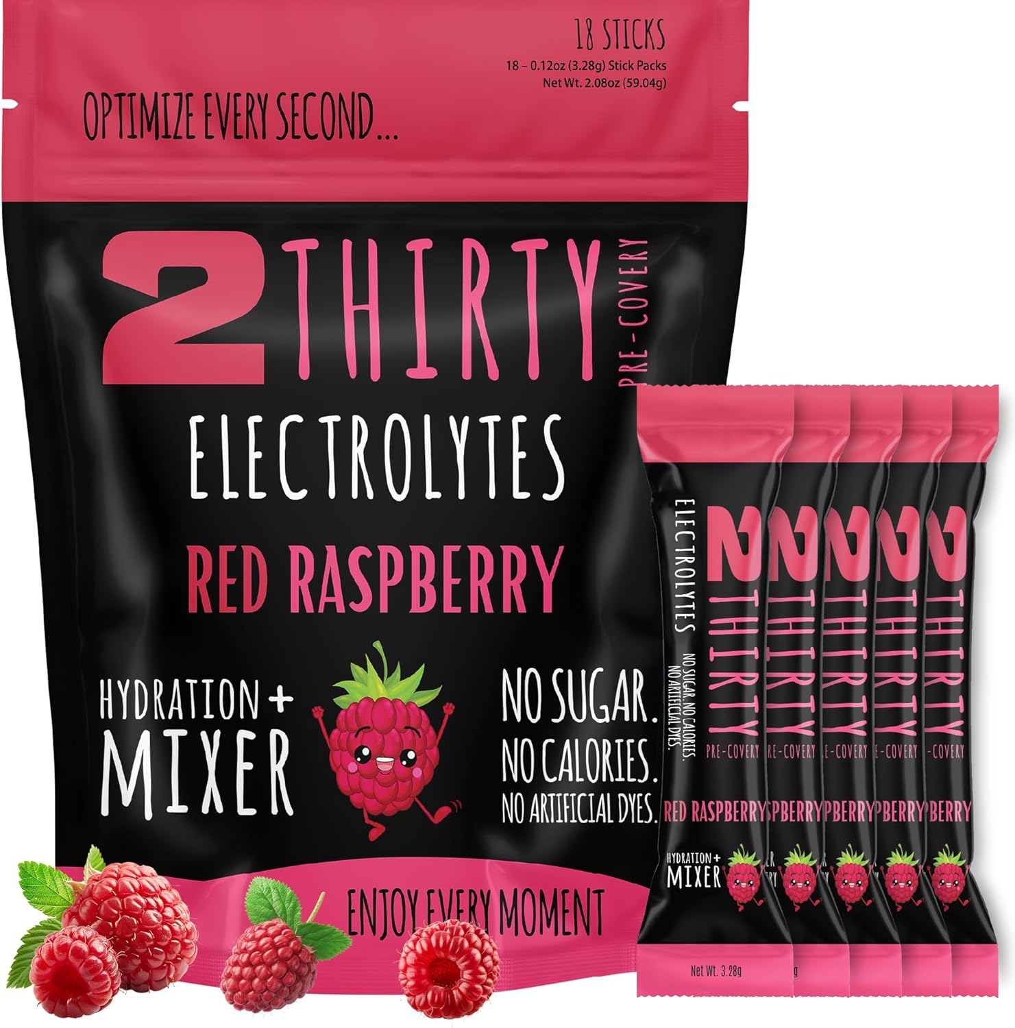 Electrolytes Powder Packets Sugar Free Hydration Packets – Red Raspberry Mix – 5 in 1 Benefits – Zero Calories, Vitamin B12, Boosted Antioxidants, Non-GMO, Muscle & Tissue Support – 18 Sticks