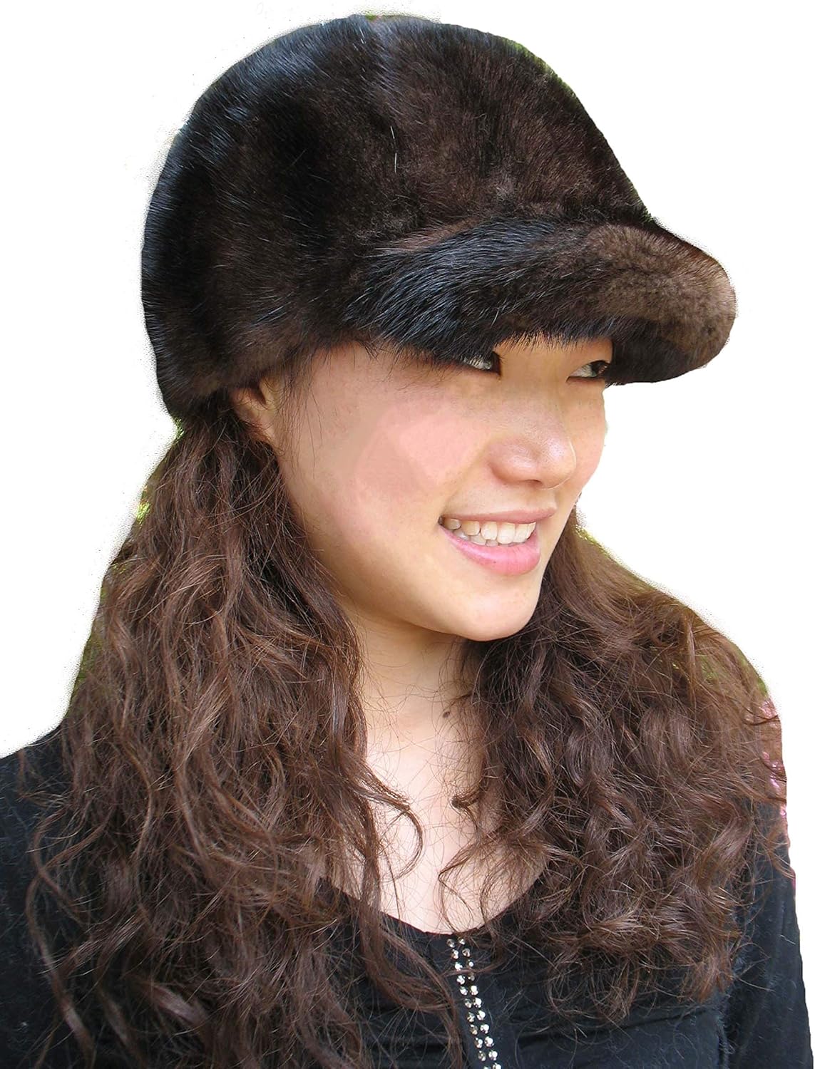 Real Mink Hair Hand-Made Hat Cap for Both Women and Men with Visor