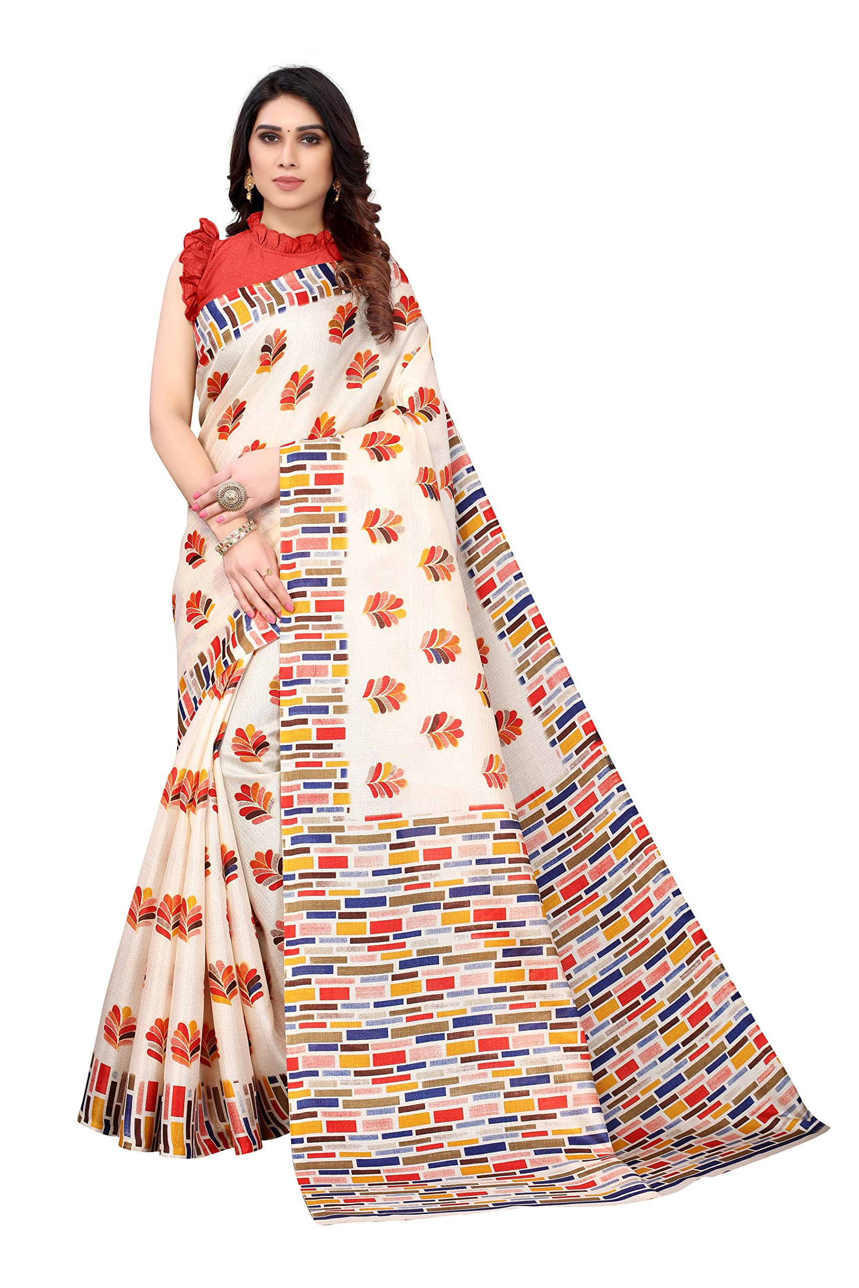 Ishika Fab Women's Khadi Silk Printed Saree With Unstitched Blouse (S08)