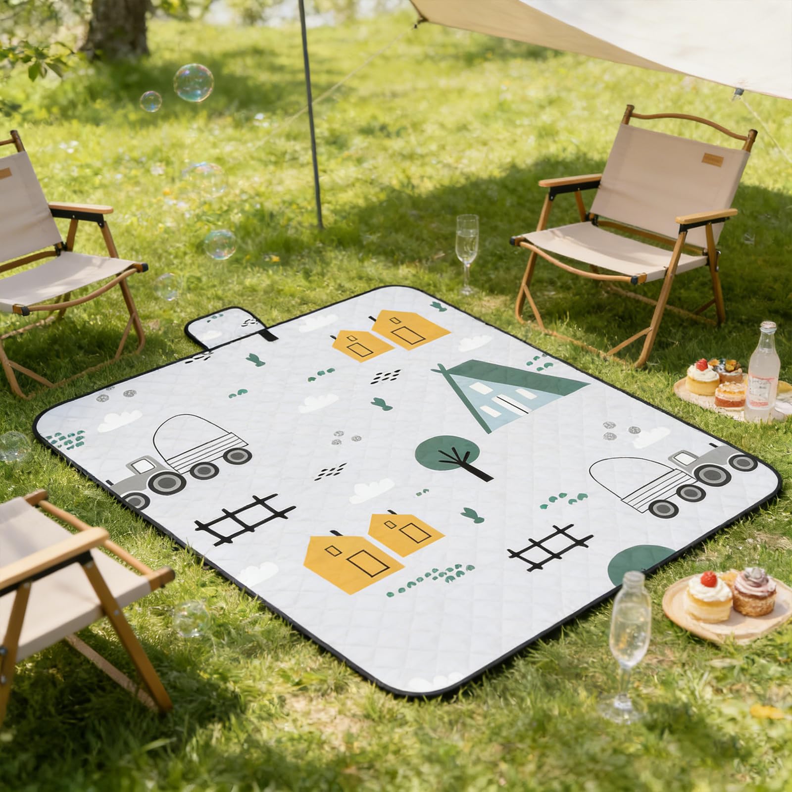 Manta plegable grande de 200 x 150 cm/200 x 200 cm, impermeable, resistente a la arena, para adultos, ideal para parque, playa, festivales, camping al aire libre