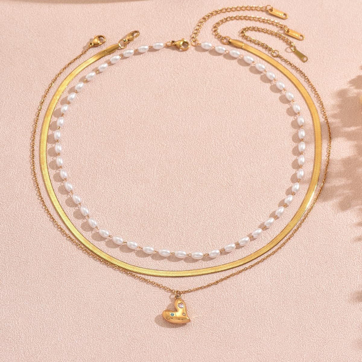 3 Piece Necklace Set for Women, Stainless Steel 18K Gold Plated Layering Necklaces, Chunky Bead & Pendant Choker Chain, Stackable Gift for Her - Image 5