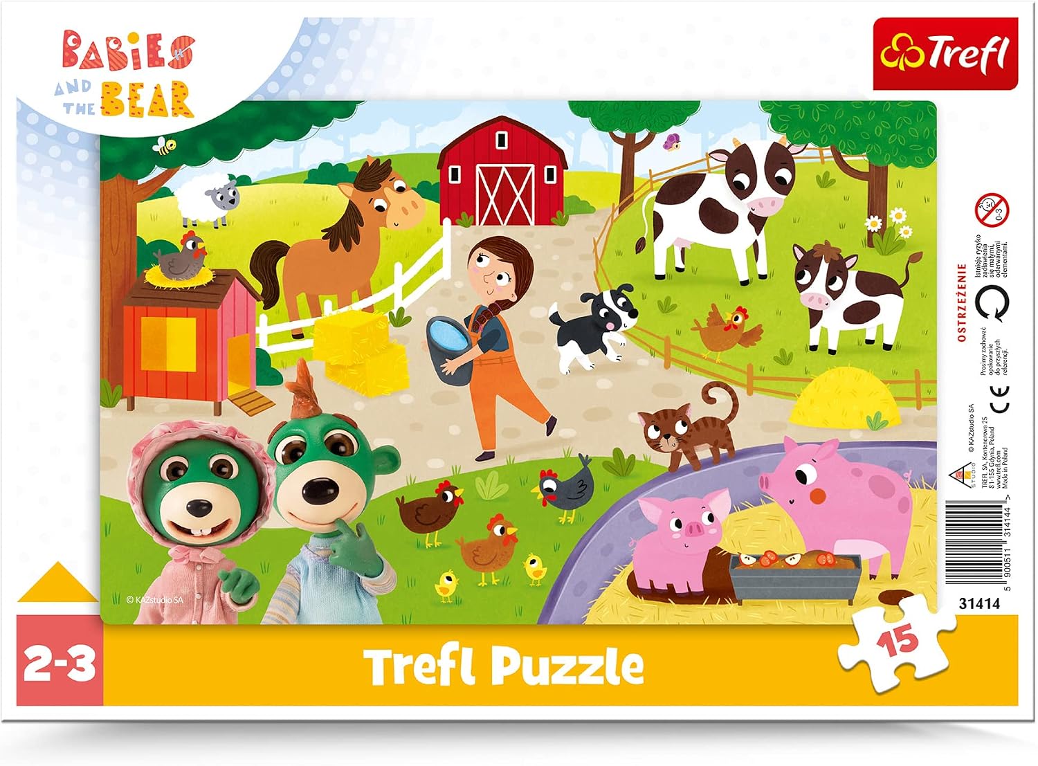 Trefl - Puzzle Ramkowe 15 Elementów, Urocze Bobaski, Bobaski i Miś, 3+