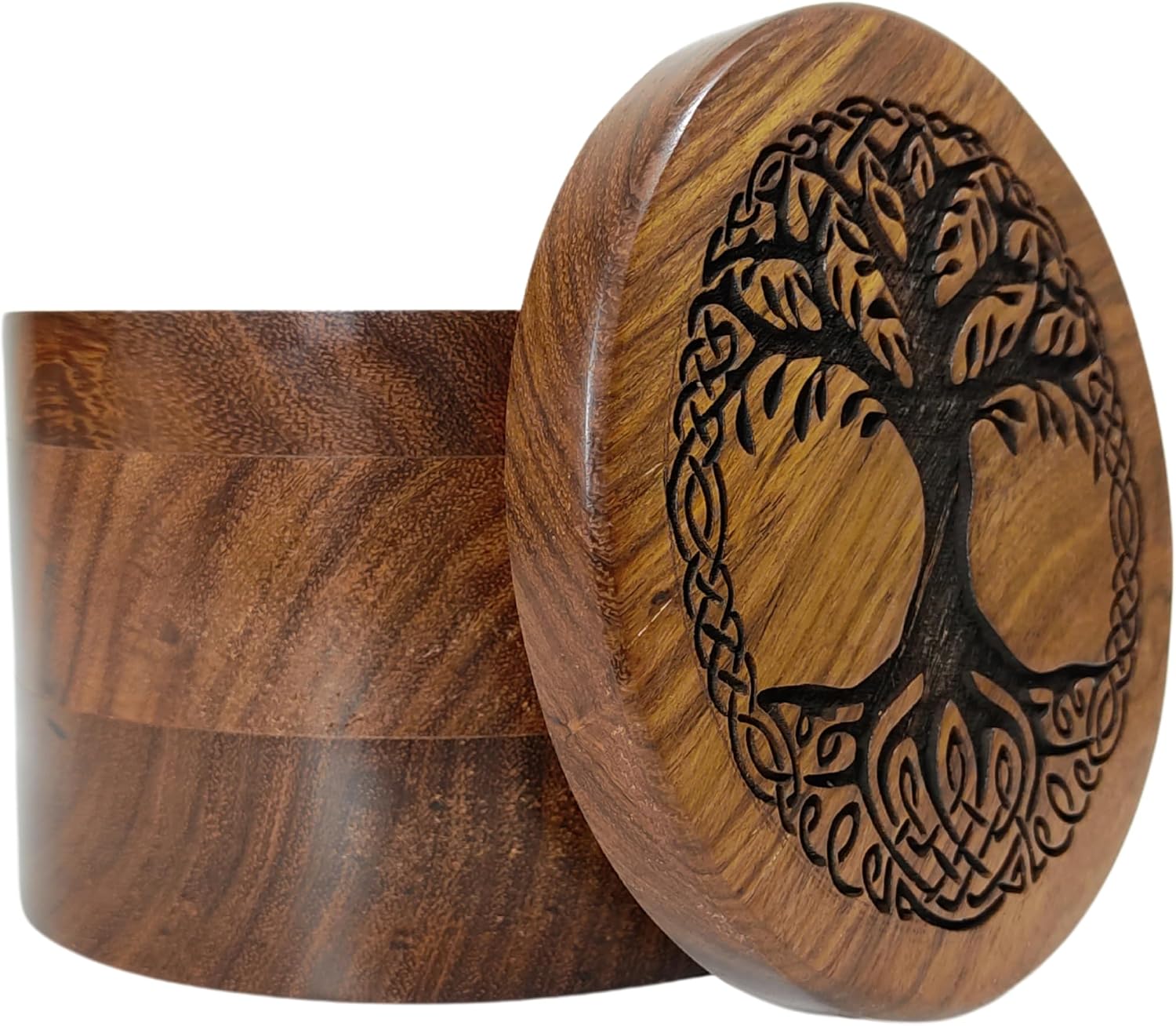 Wooden Urn for Human Ashes Round Shape-Beautiful Tree of Life Engraved-Wooden Urns Handcrafted Funeral Cremation Urn for Ashes Rosewood Decorative Keepsake urn