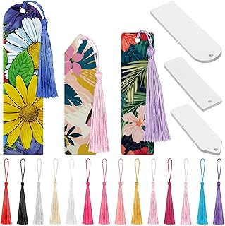 30 Pack Heat Transfer Sublimation Blank Bookmark with Hole and Colorful Tassels Metal Aluminum DIY Bookmark Single Sided Printing Sublimation Bookmarks for DIY Craft Projects Birthday Present Tags