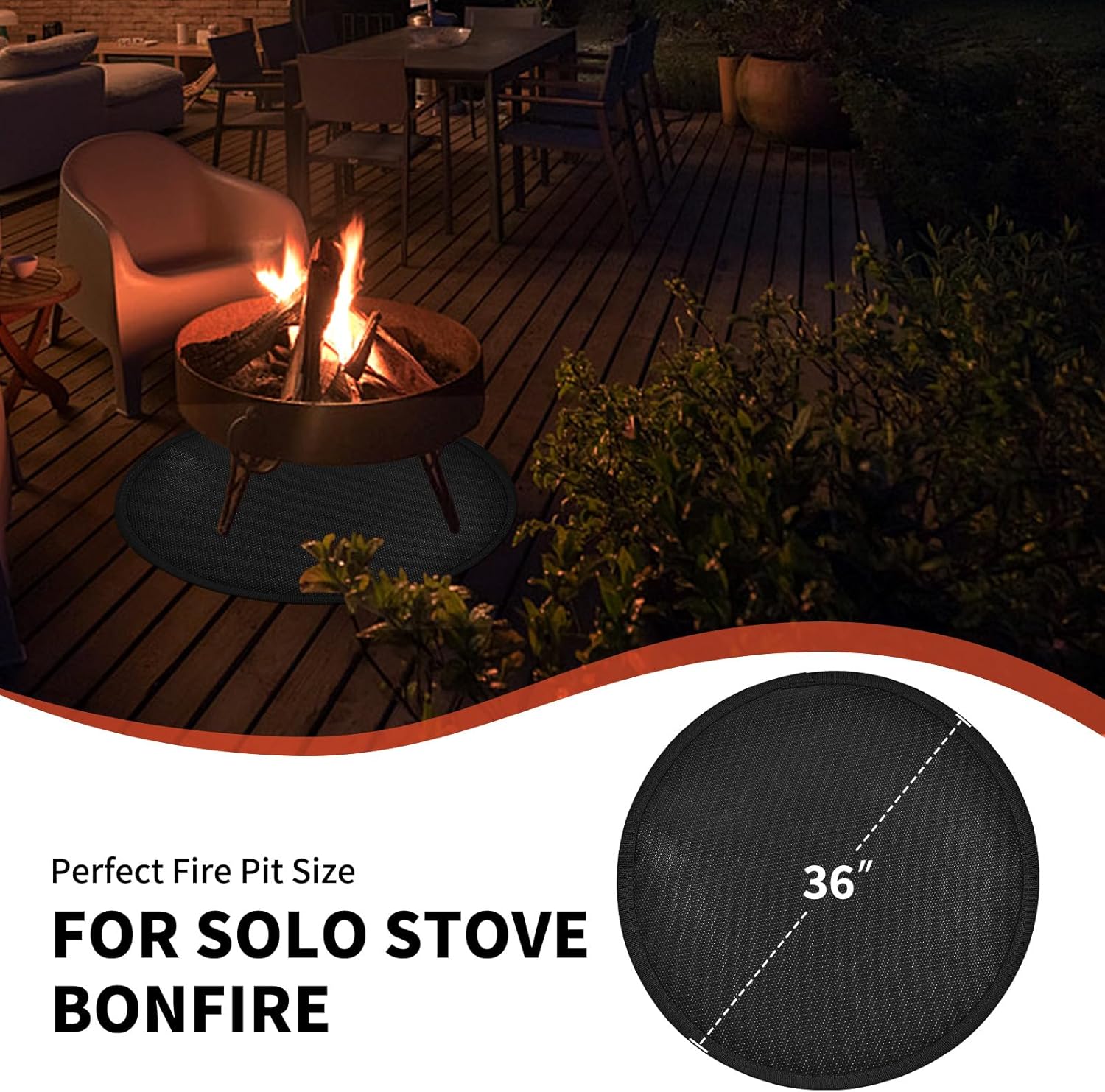 36" Round Fire Pit Mat for Solo Stove Bonfire, Fireproof Mats for Under Reusable Oil-Proof Waterproof BBQ Pad for Deck Patio Grass Outdoor Indoor Grill Solo Stove Accessories