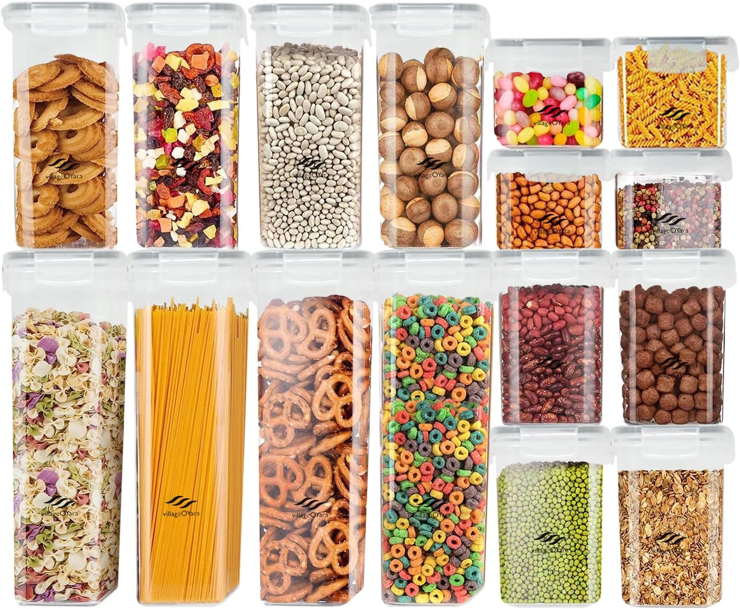 VillageOYara 16 Pcs Airtight Food Storage Containers Lids Pantry