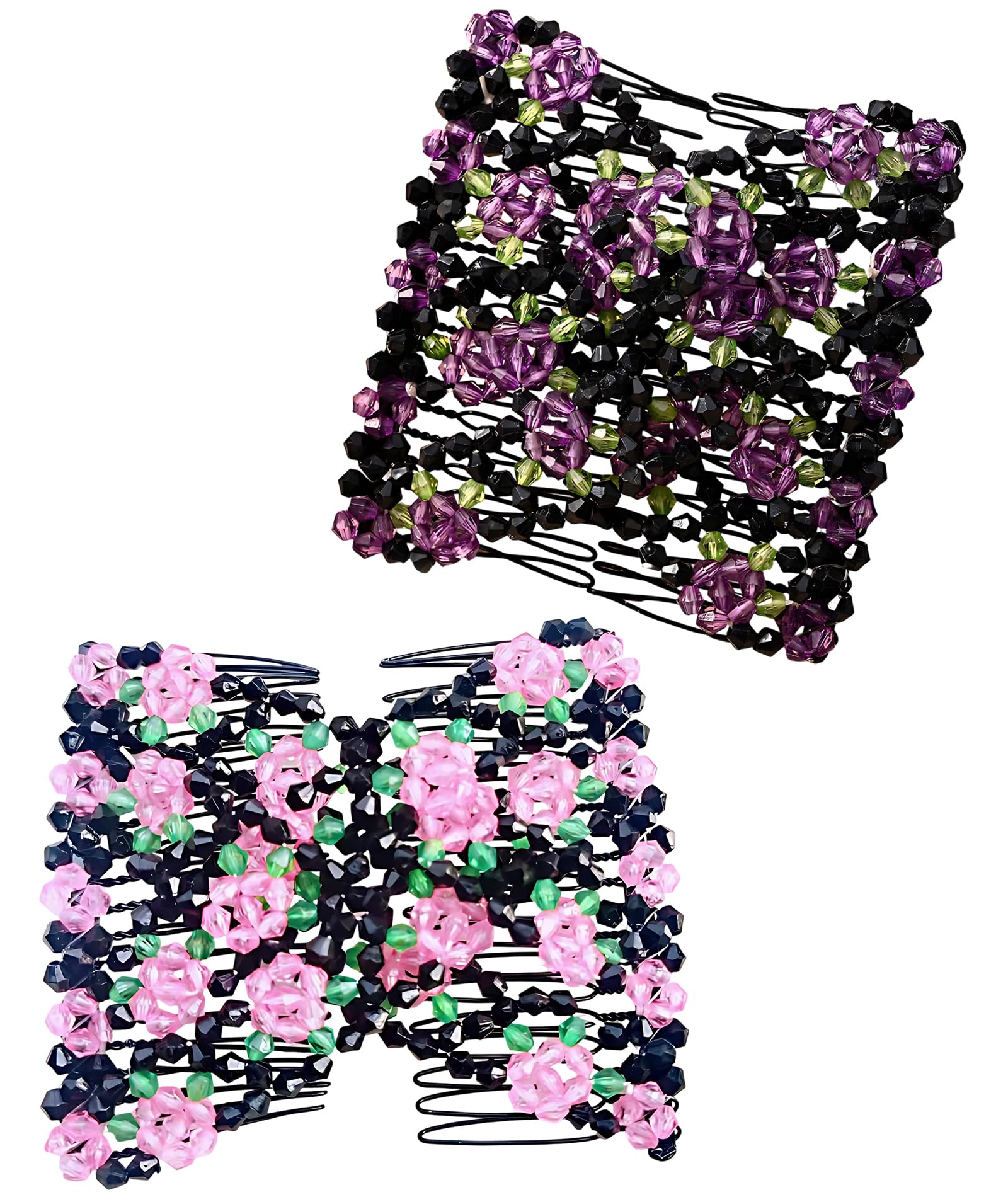 2PCS Magic Hair Comb Clip, Stretchy Double Row Hair Clips, Fixed Long Curly Thick Hair, Hair Styling Accessories for Women, Purple and Pink