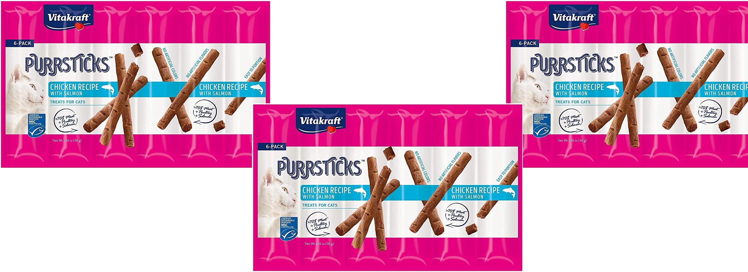 18 Pack of Chicken Purrsticks Cat Treats with Salmon