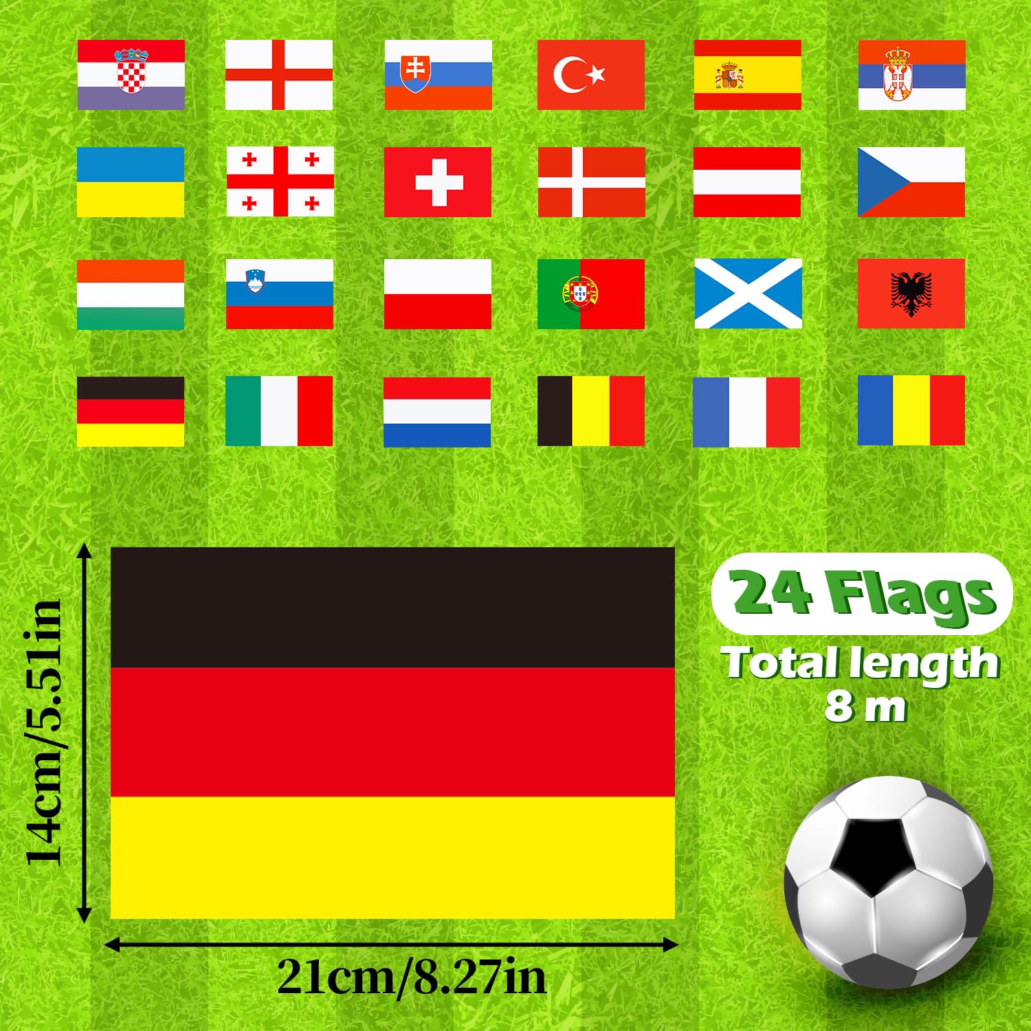 Decoraciones para fiestas de Eurovisión Decoraciones Euro 2024 Banderines Euro 2024 Banderas de 24 países - 26 pies para suministros para fiestas de Eurovisión (14 x 21 cm)