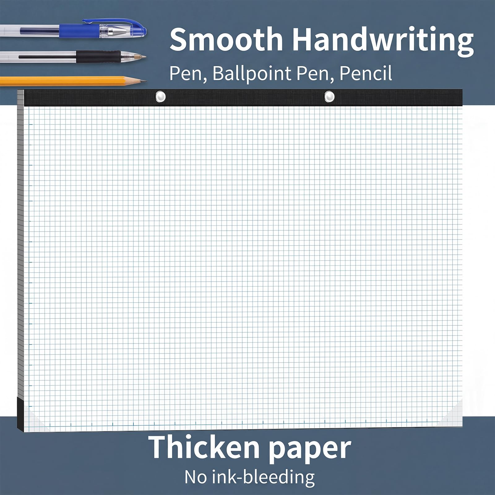 Thboxes Confezione da 2 fogli di carta a quadretti da 55,9 x 43,2 cm, 50 fogli 4 x 4 quad, a righe facili da strappare, blocco da disegno gigante, per ufficio, scuola, ingegnere, architetto