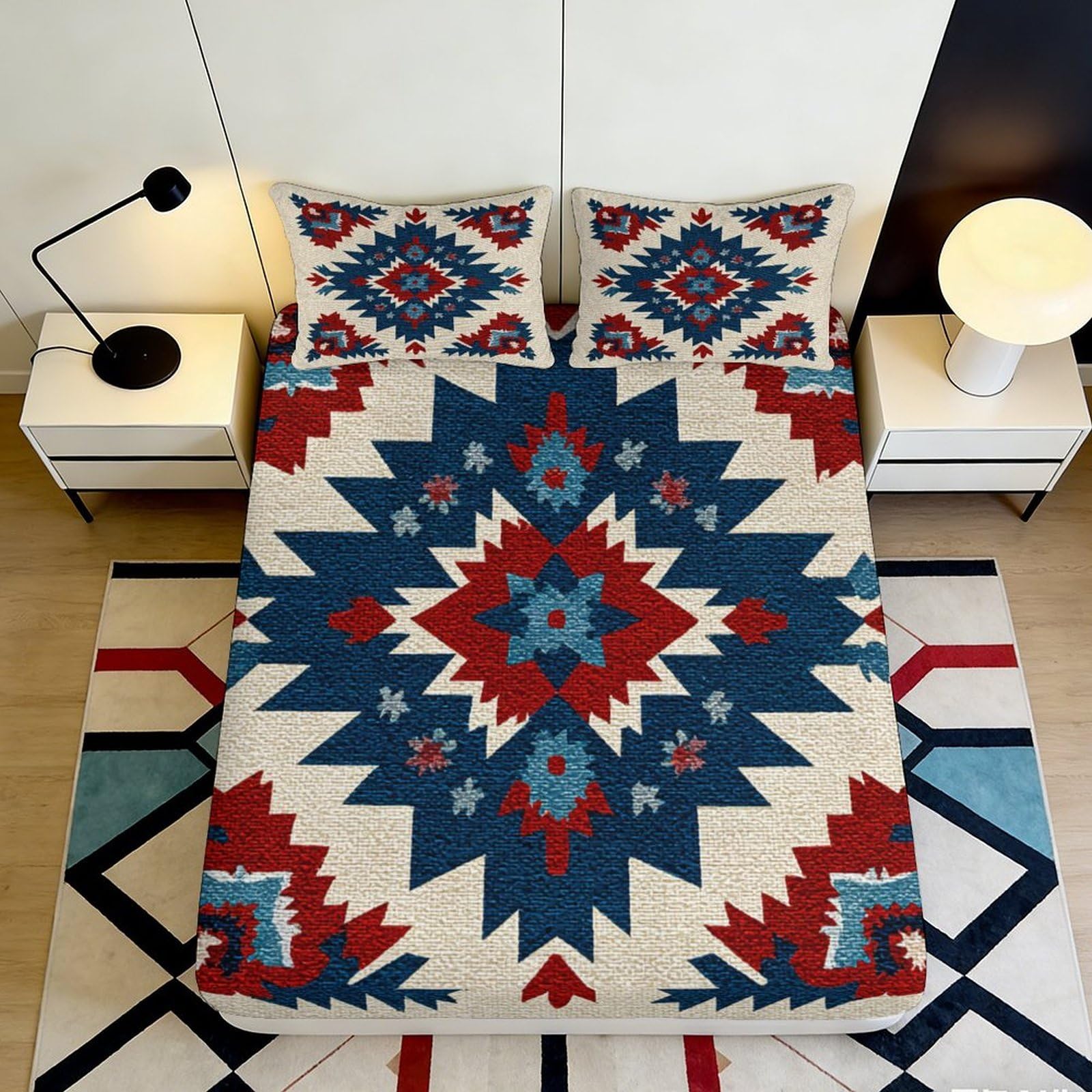 3D Printed Tribal Geometric Fitted Sheet Microfiber Soft Breathable Ethnic Aztec Bed Cover Bedroom Decor 90x200x25cm