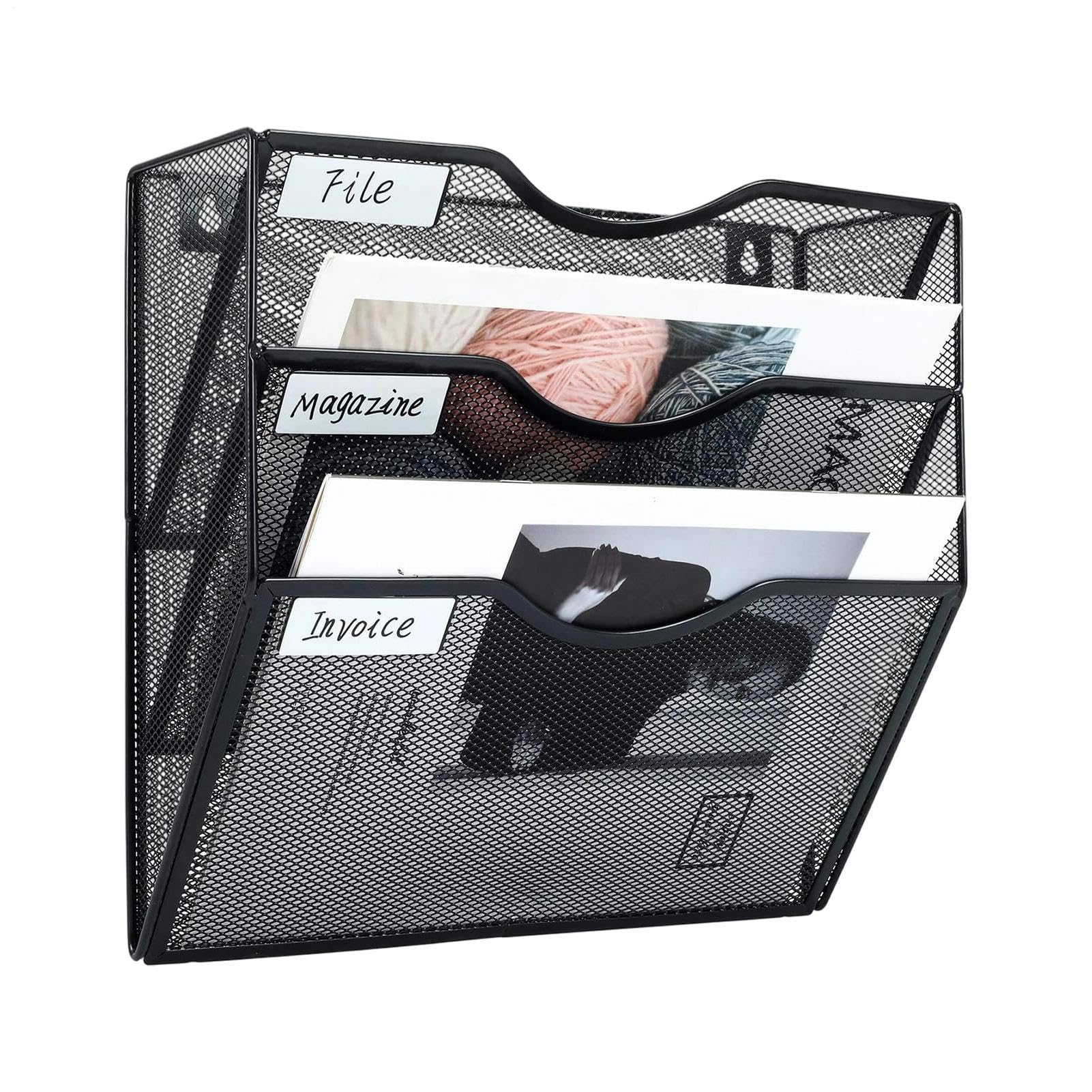 Portadocumenti da Parete Organizzatore a 3 Livelli in Metallo con Vassoio | Organizzatore Da Parete Per Ufficio per Scrivania Desktop Postazione Casa Aula Insegnante Porta Bagno