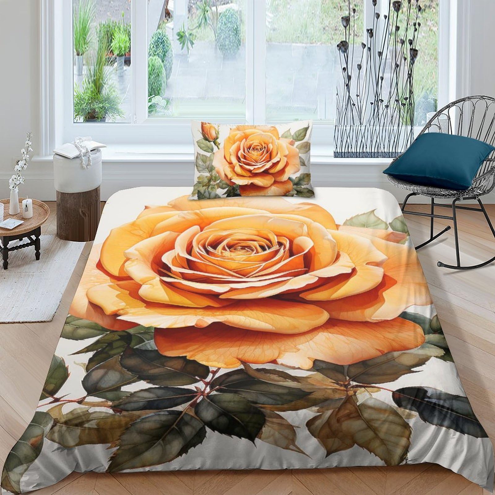 Parure de lit rose avec housse de couette imprimée 3D en 135x200 cm pour literie une place