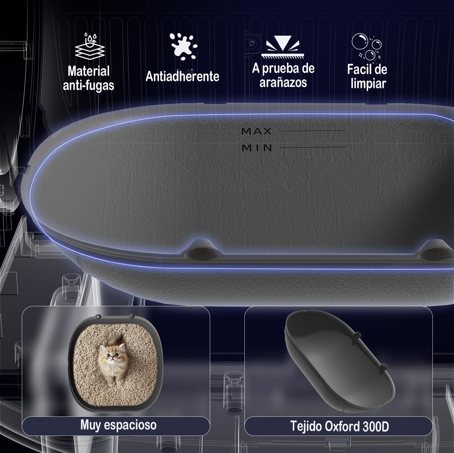 PetWanders Arenero Automático Caixa de Areia para Gatos Autolimpiable con App, 10 Sensores de Seguridad, Gran Capacidad 90L, sin Olores, Compatible con Todo Tipo de Arena