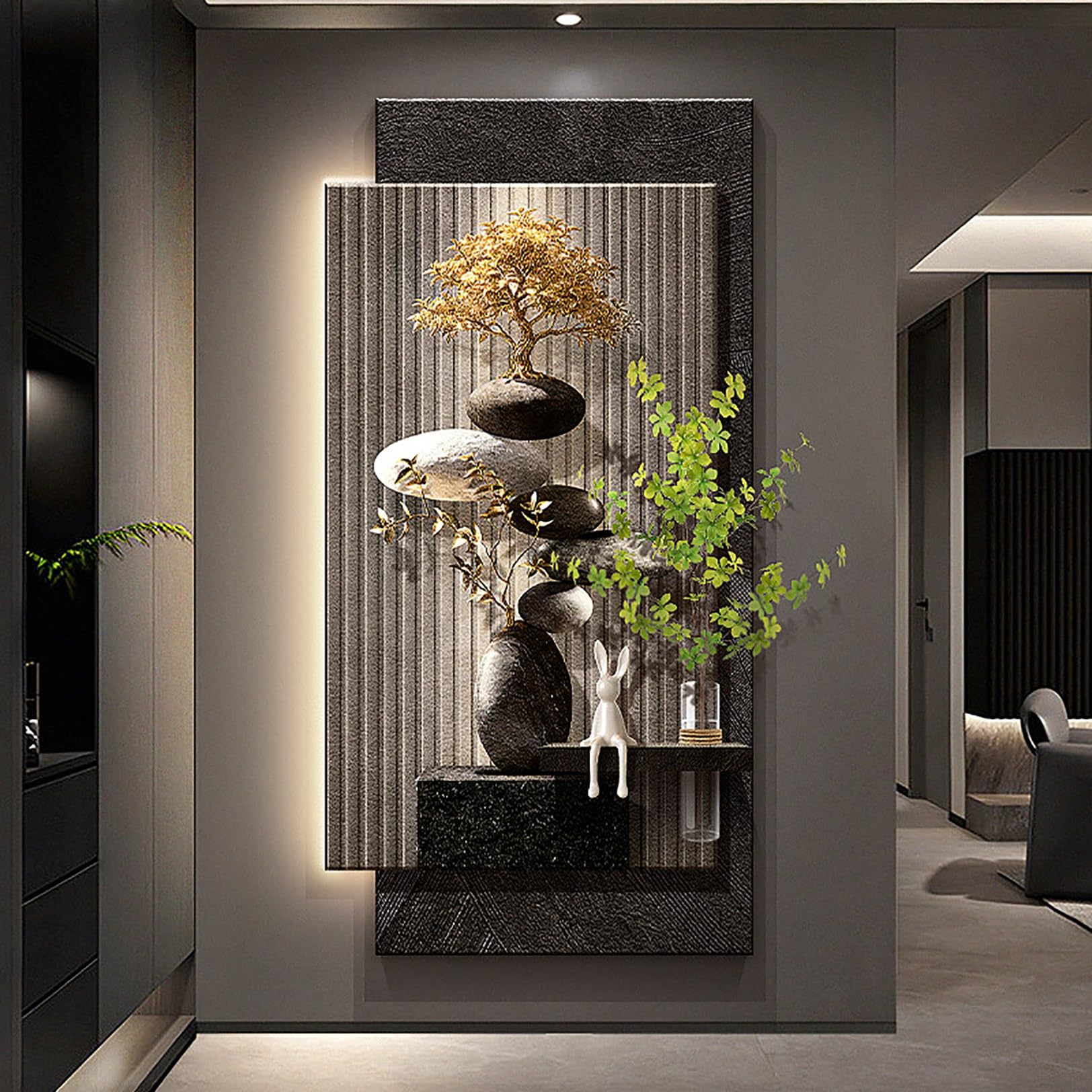 Moderne Wanddeko mit LED-Licht, Sandstein-Optik, Wandkunst für Wohnzimmer