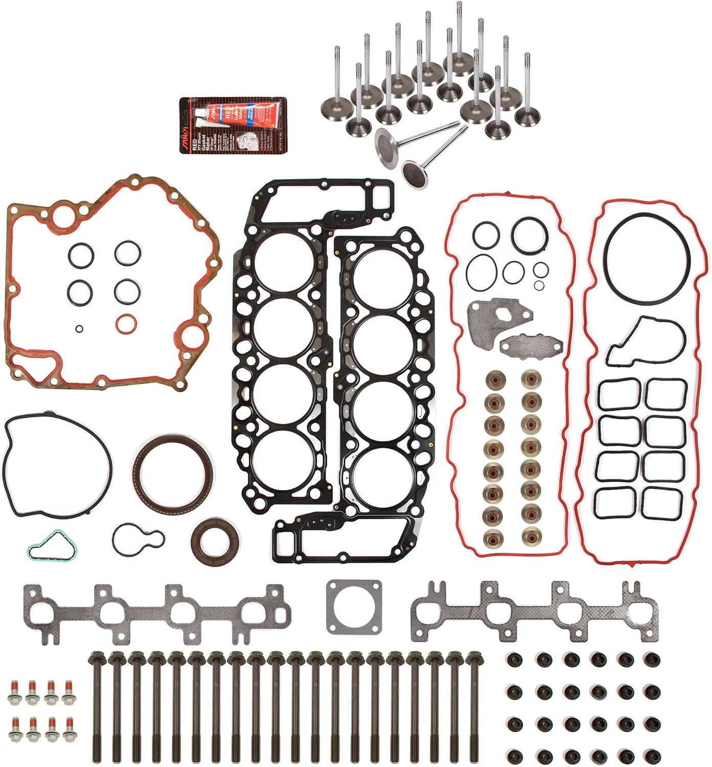 MA-4216954601 Full Gasket Set Intake Exhaust Valves Compatible With/For 04-07 Jeep Dodge Chrysler 4.7L SOHC